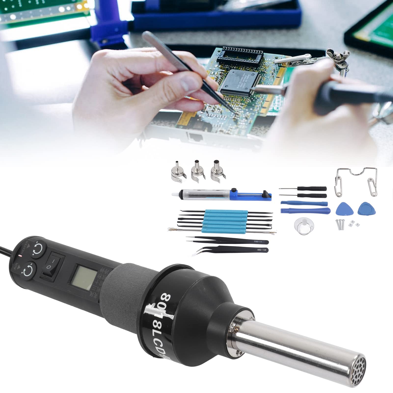 Portable Hot Air Gun with LCD Display - Adjustable Temperature Electronic Heat Gun for Soldering & Desoldering (110V US Plug) - Perfect for DIY Electronics Repair, Craft Projects, and Home Improvement