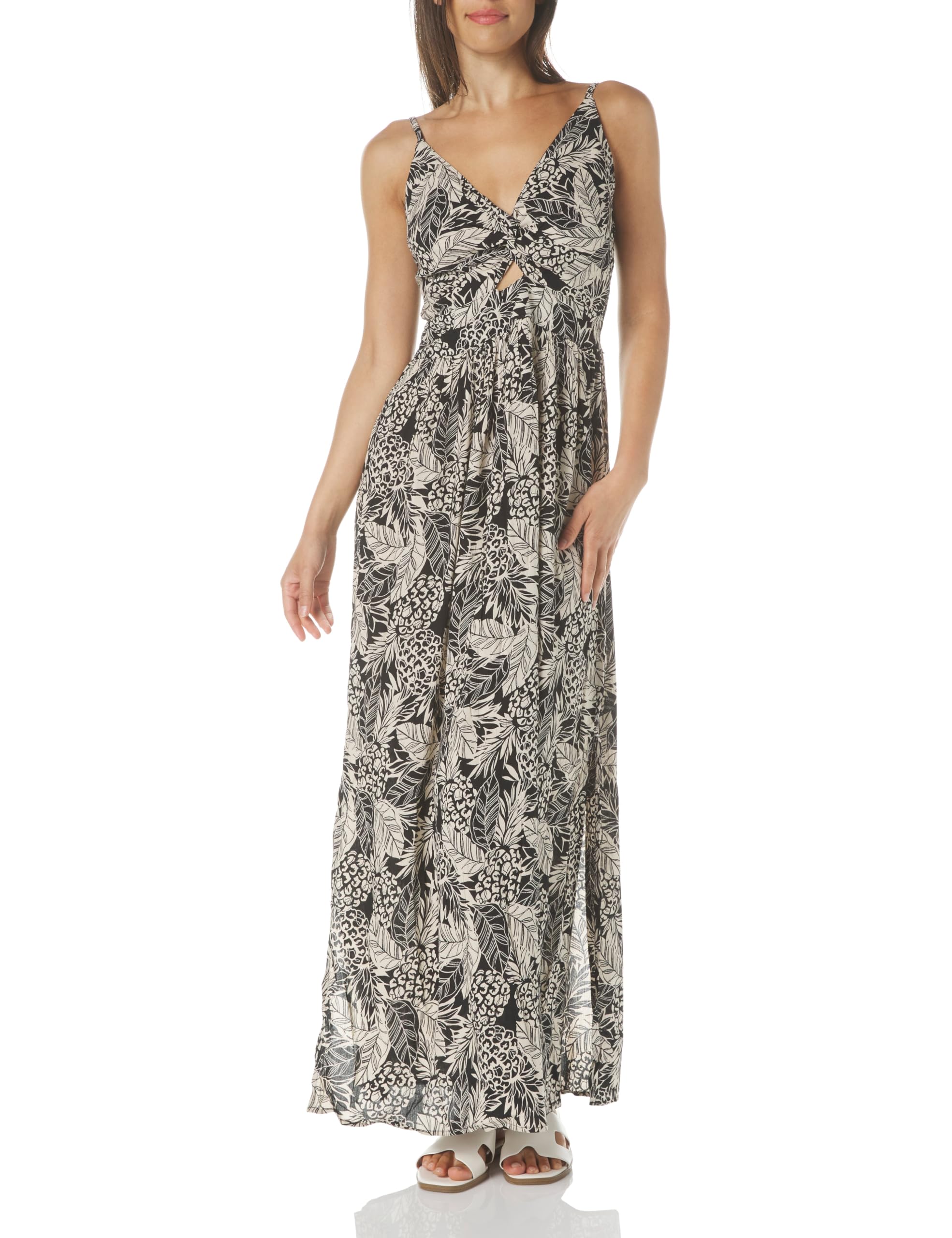 Angie Women's Printed Twist Front Cutout Maxi Dress - Flowy Summer Beach Dress for Vacation, Party & Casual Wear