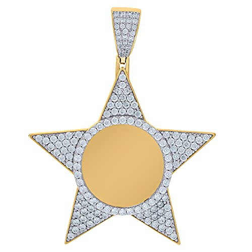 925 Sterling Silver Yellow Tone Men's CZ Cubic Zirconia Simulated Diamond Star Charm Pendant Necklace - 58.8