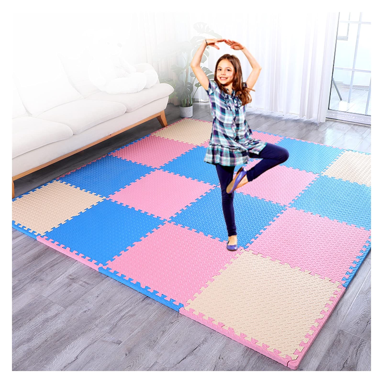 Interlocking EVA Foam Puzzle Exercise Floor Mat - Non-Slip Workout Mats for Home Gym, Yoga, and Fitness - 60x60x2cm (16-Piece Set) - Ideal for Home Workouts, Kids Play Area, and Garage Gym Flooring