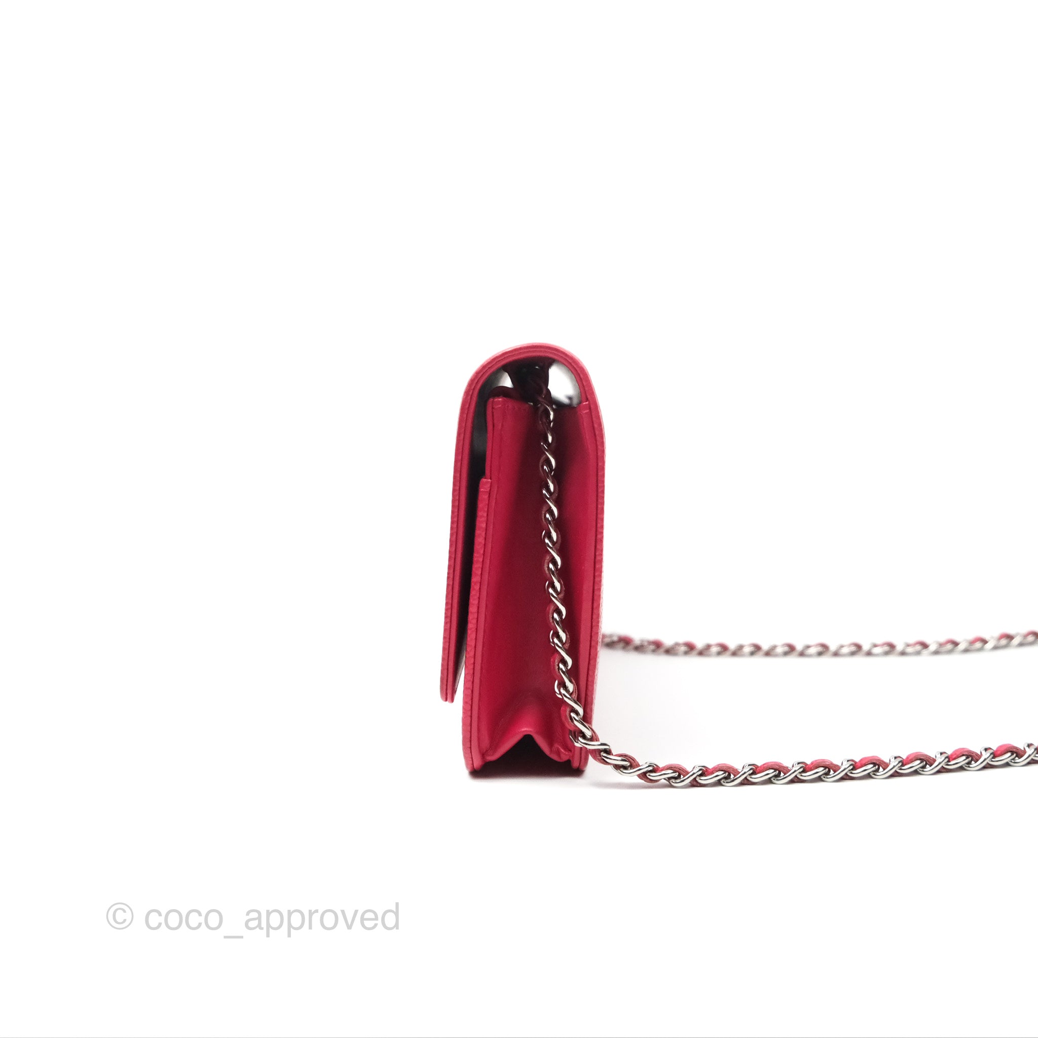 Chanel CC Wallet On Chain WOC in Dark Pink Caviar Leather with Silver Hardware - Perfect for Evening Events, Parties & Luxury Fashion Accessories