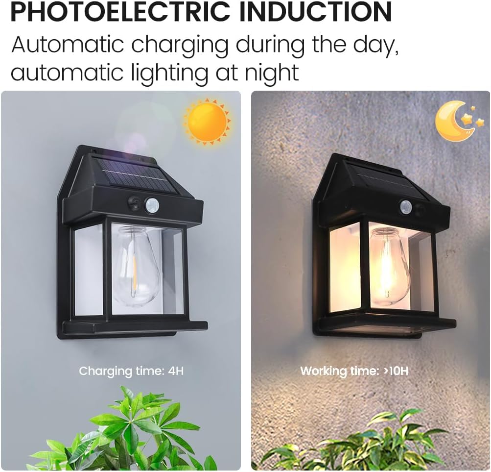 Solar Powered Motion Sensor Outdoor Lights - 600LM Brightness, 3 Lighting Modes, IP65 Waterproof, 1800mAh Battery for Patio, Porch, Garage & Garden - Dusk to Dawn Security Lighting (Black)