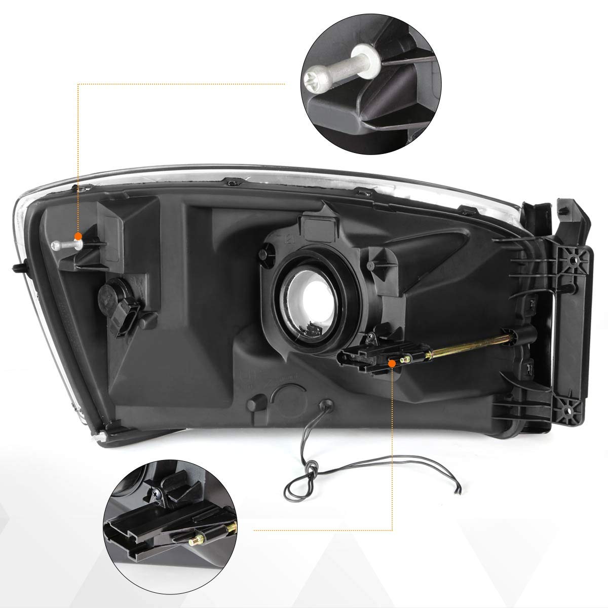 PM PERFORMOTOR LED DRL Headlight Assembly for 2006-2009 Dodge Ram Pickup - Black Housing with Amber Corner | High-Performance Replacement Headlamps for Night Driving & Off-Road Use