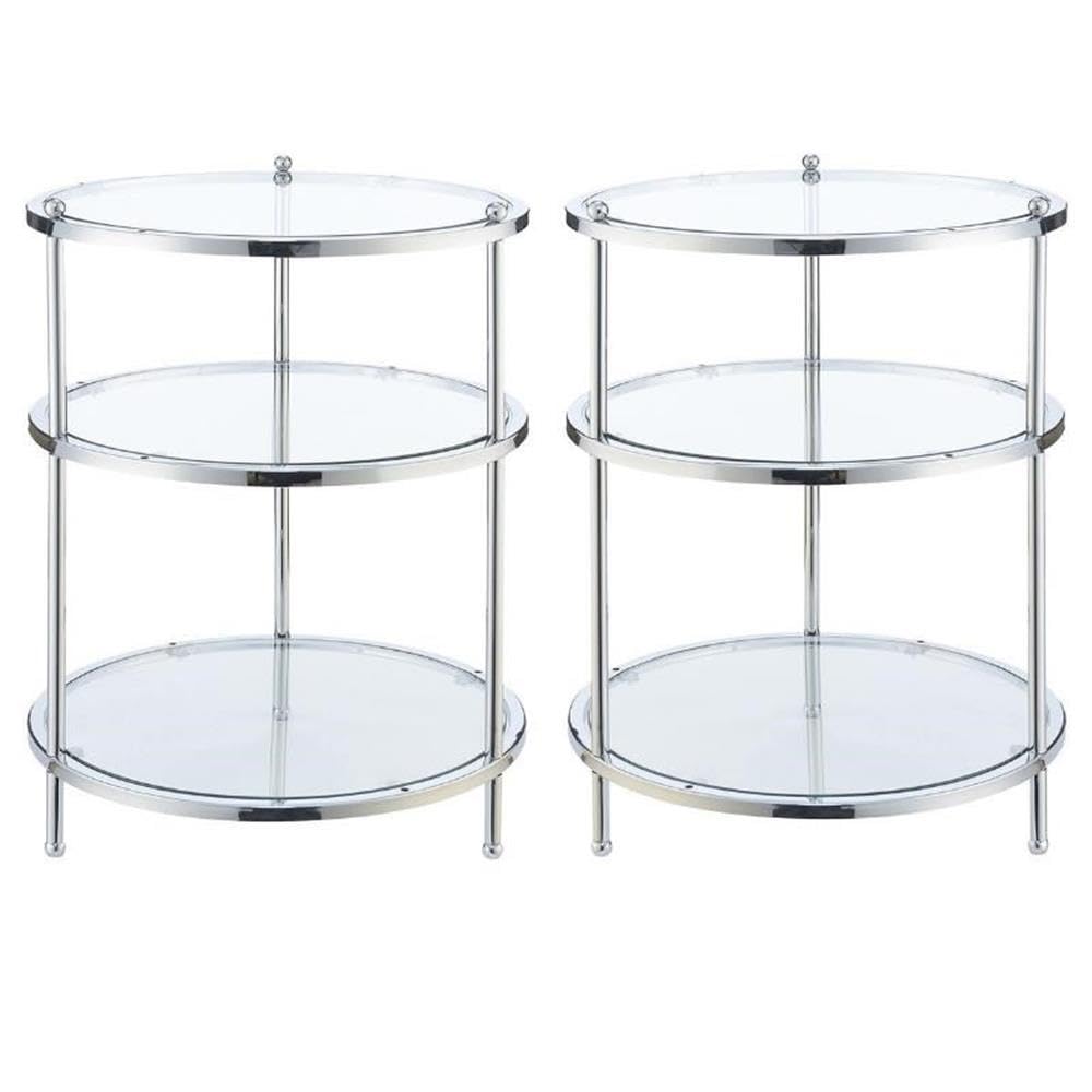 Home Square Royal Crest 3-Tier Clear Glass Round End Table Set of 2 - Perfect for Living Room, Bedroom & Office Decor