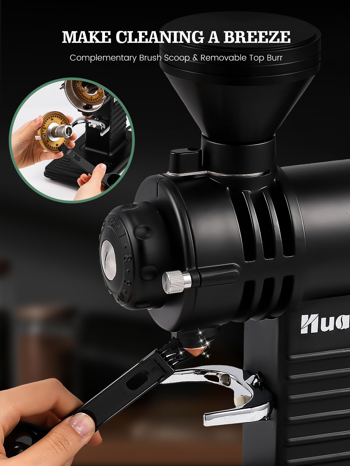 Premium Electric Coffee Grinder with Titanium Shark Teeth Burr - Dual Control Modes for Espresso, French Press & Pour Over - Quiet & Fast Coffee Mill for Home & Office Use (Black)