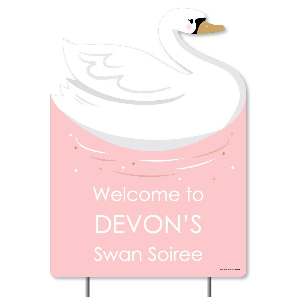 Custom White Swan Welcome Sign - Personalized Baby Shower & Birthday Party Decorations - Elegant Yard Sign for Outdoor Celebrations, Gender Reveals & Special Events