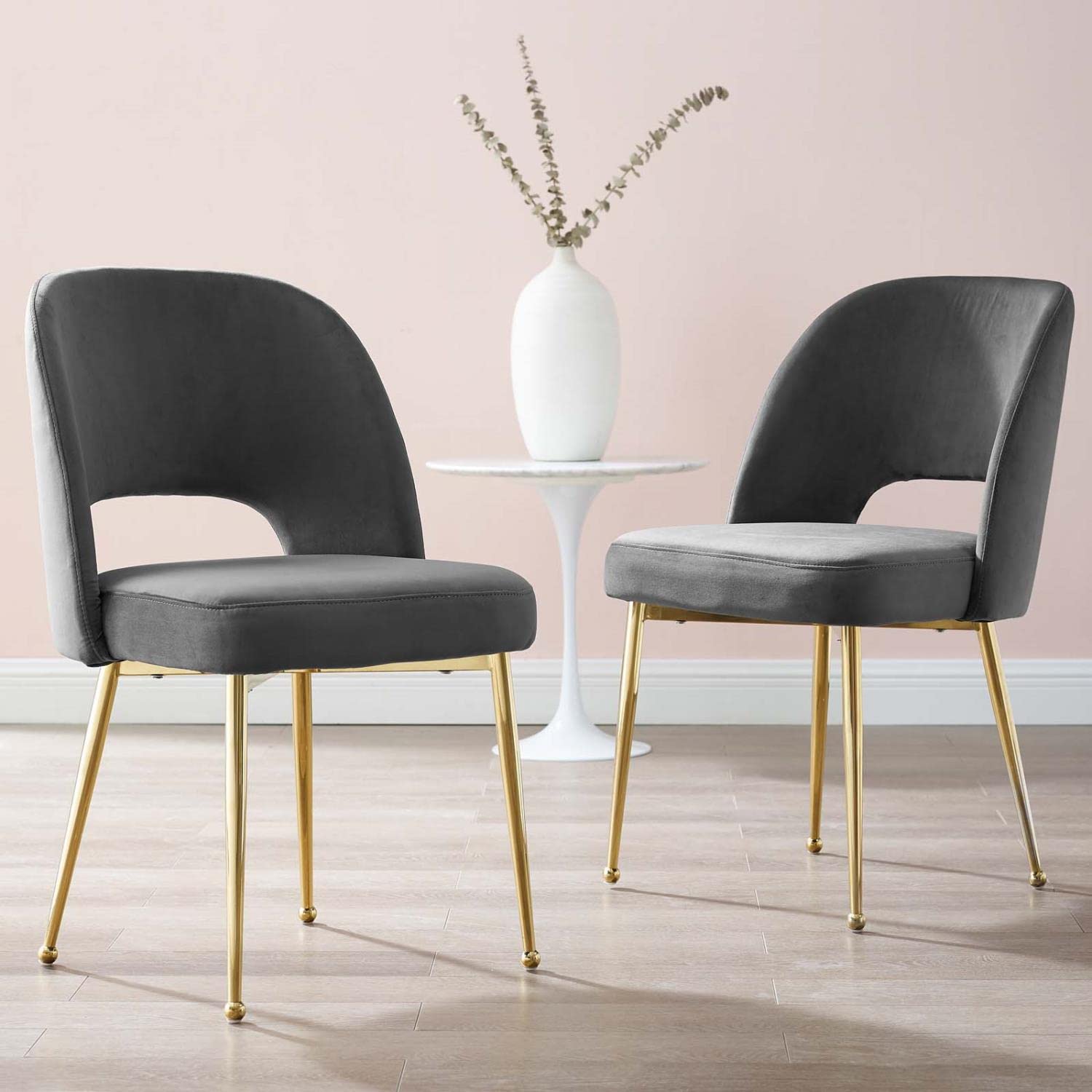 Modway Rouse Dining Room Side Chairs Set of 2 - Modern Charcoal Upholstered Kitchen Chairs with Sturdy Metal Legs for Dining Table, Breakfast Nook, or Office Workspace