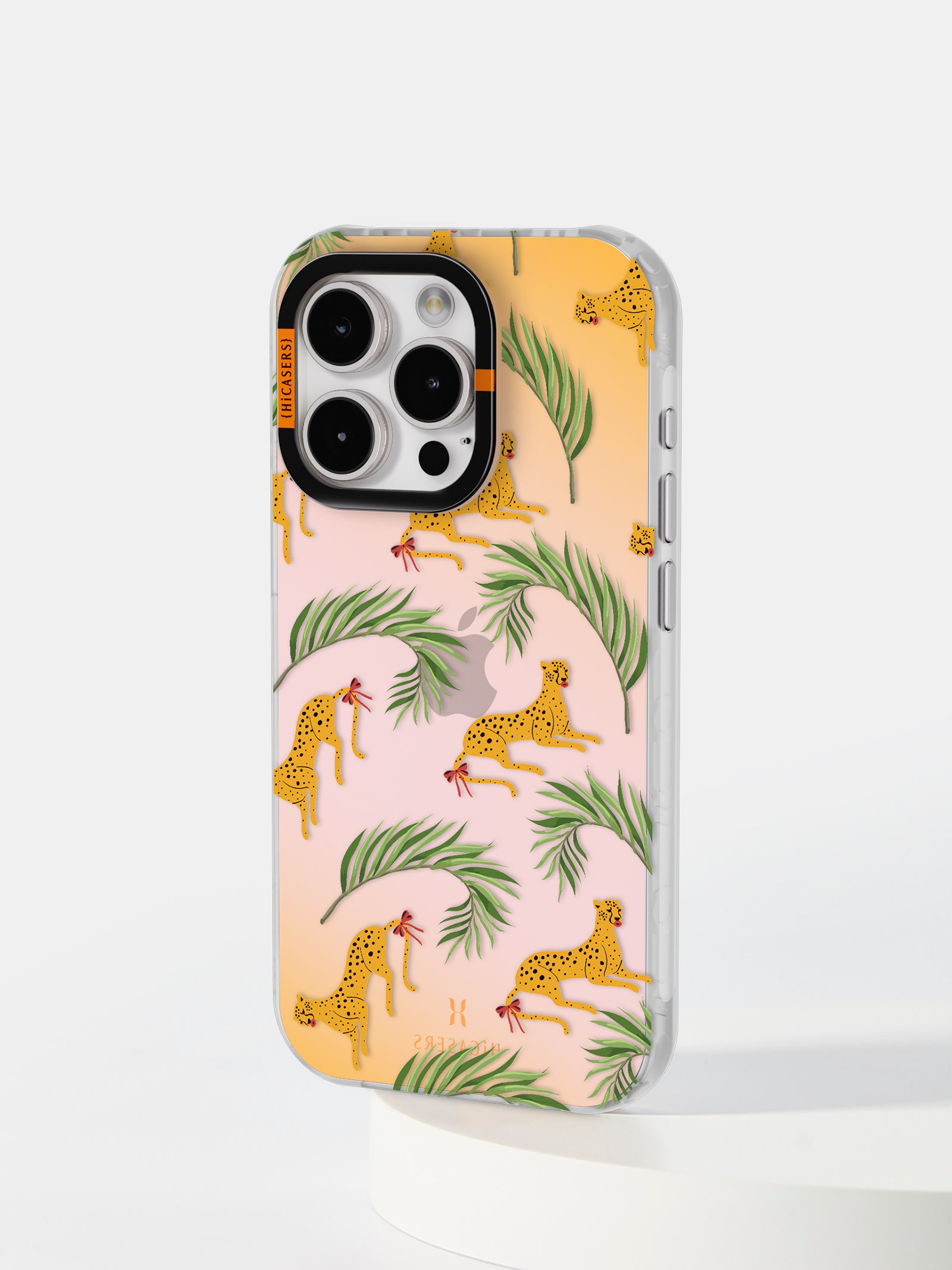 Cheetah and Leaves Pattern Iridescent Phone Case - Pink | Stylish Protective Cover for iPhone & Samsung | Perfect for Everyday Use, Travel & Fashion Accessories