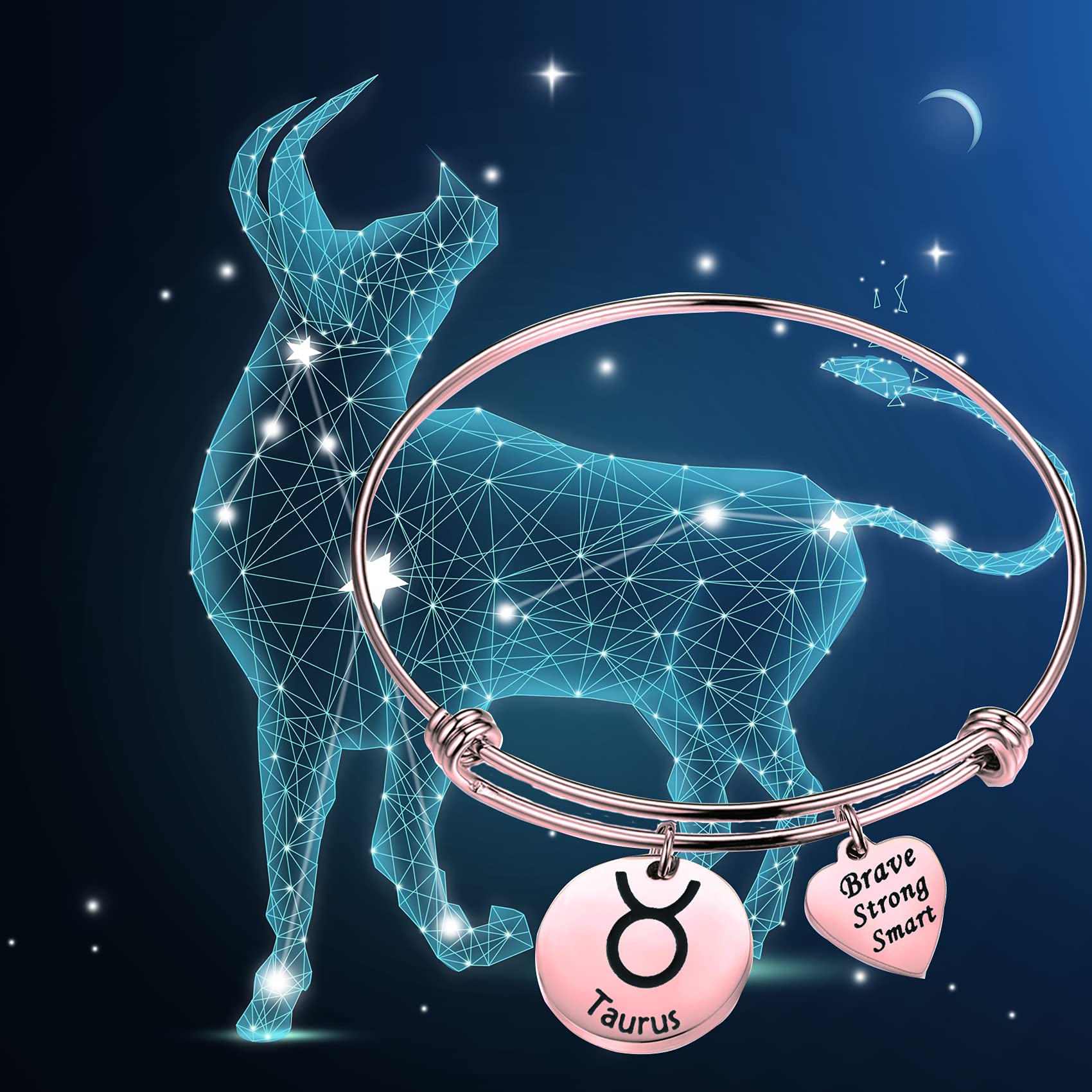 Rose Gold Zodiac Bracelet for Women - Expandable Bangle Birthday Gift