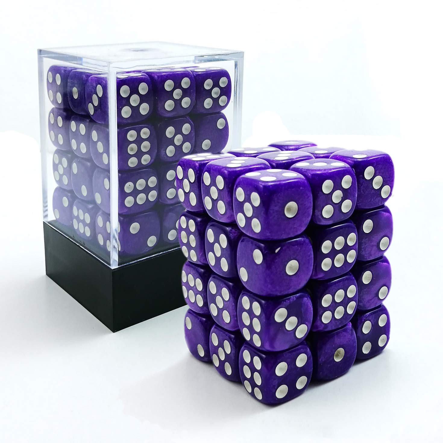 Bescon 12mm Six-Sided Dice Set - 36 Marble Purple D6 Dice in Brick Storage Box | Perfect for Board Games, RPGs, D&D, Math Education & Casino Night