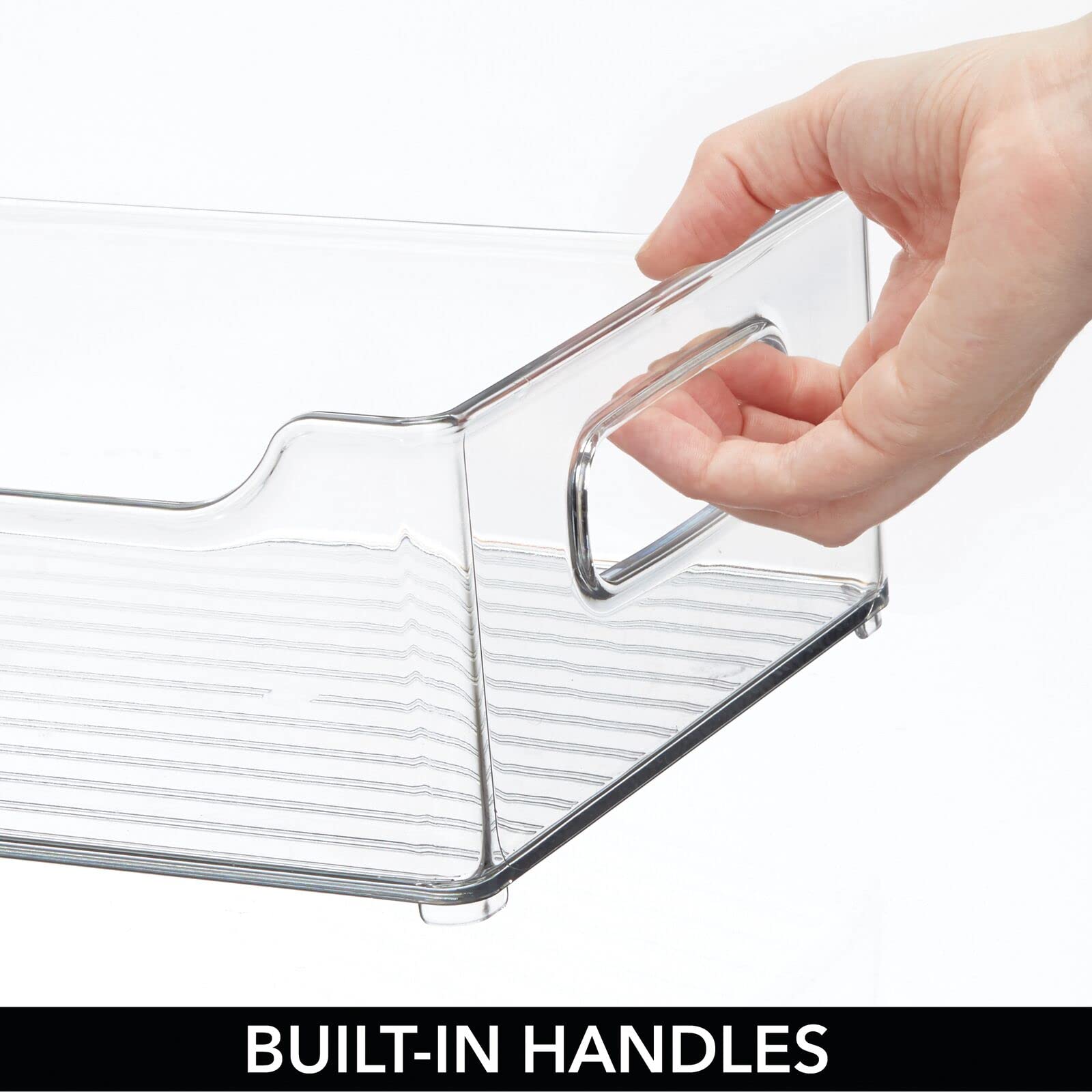 mDesign Clear Plastic Kitchen Storage Bins with Handles - 4 Pack Pantry Organizer for Food, Fruits, Yogurt & Squeeze Pouches - Cabinet, Refrigerator & Freezer Storage Solutions - Perfect for Kitchen Organization & Space Saving