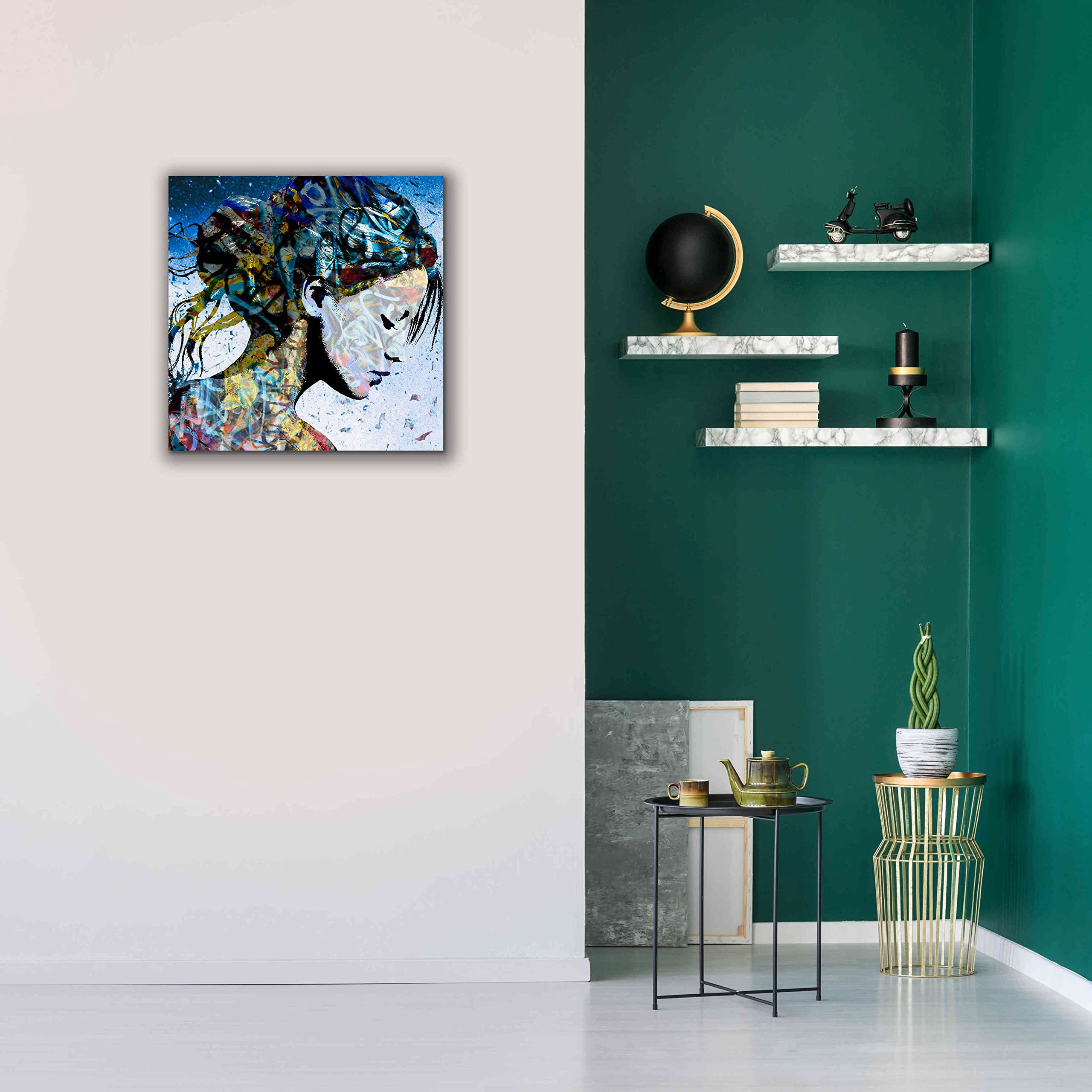 Epic Graffiti 'THE MODEST GIRL' by DB Waterman - 26x26 Inch Modern Wall Art Canvas Print - Perfect for Living Room, Bedroom & Office Decor