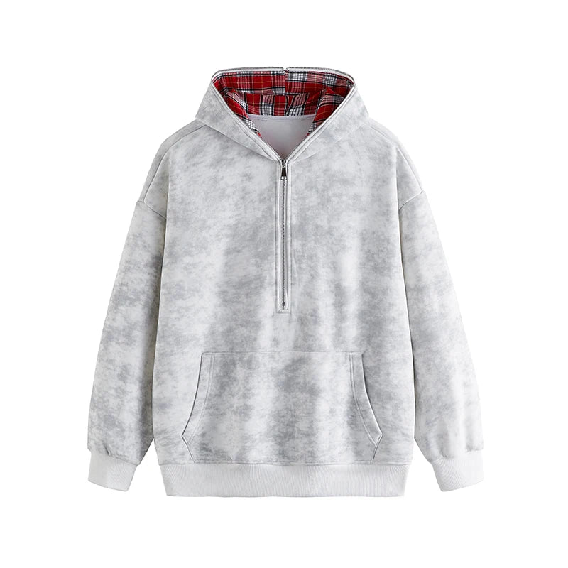 Men's Faux Two-Piece Hoodie - Distressed Plaid Round Neck Thick Casual Pullover Sweatshirt for Winter | Streetwear, Loungewear & Outdoor Activities