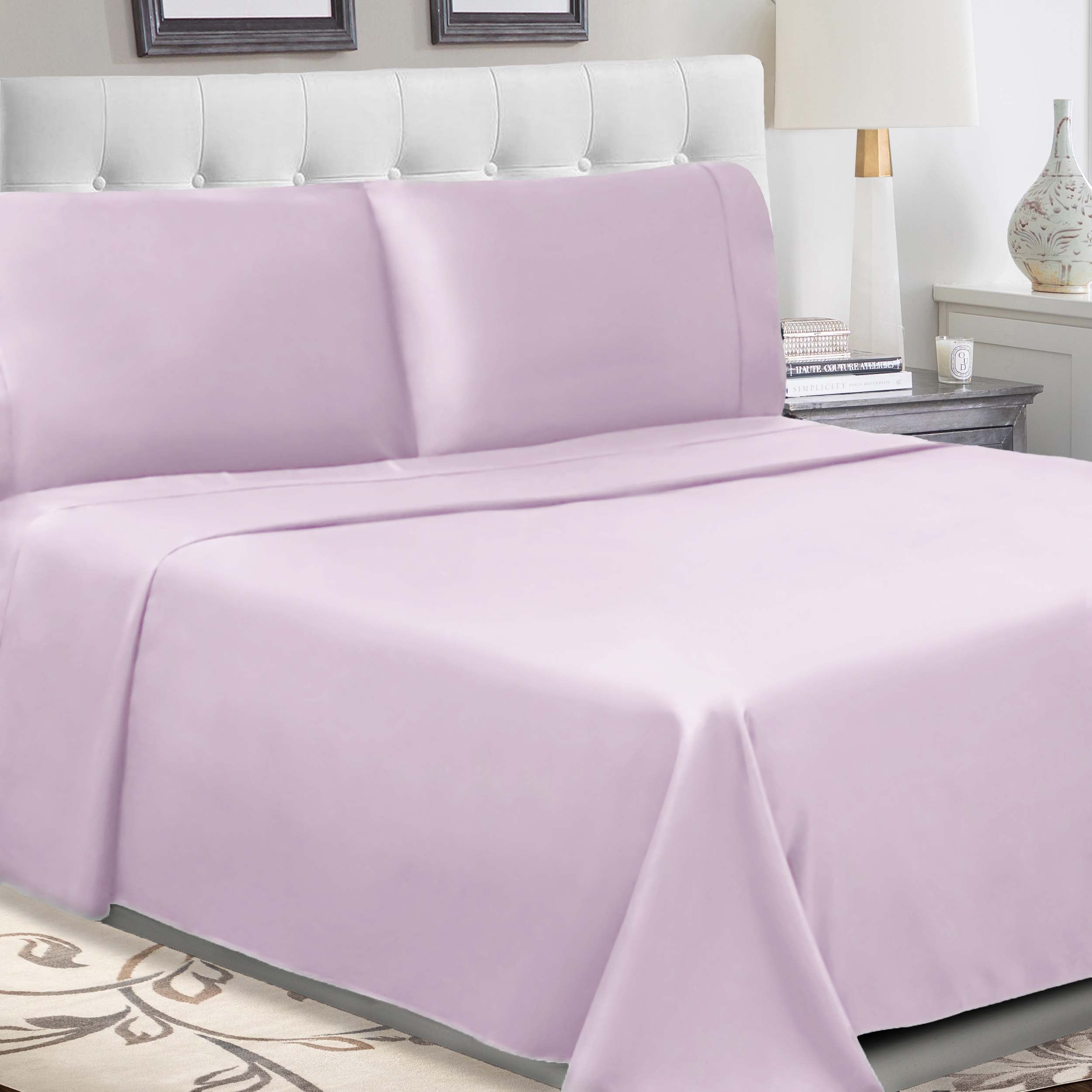 300 Thread Count Cotton Percale Solid Deep Pocket Bed Sheet Set - Queen Size, Soft & Breathable Luxury Sheets for Comfortable Sleep - Perfect for Master Bedroom, Guest Room or Vacation Home