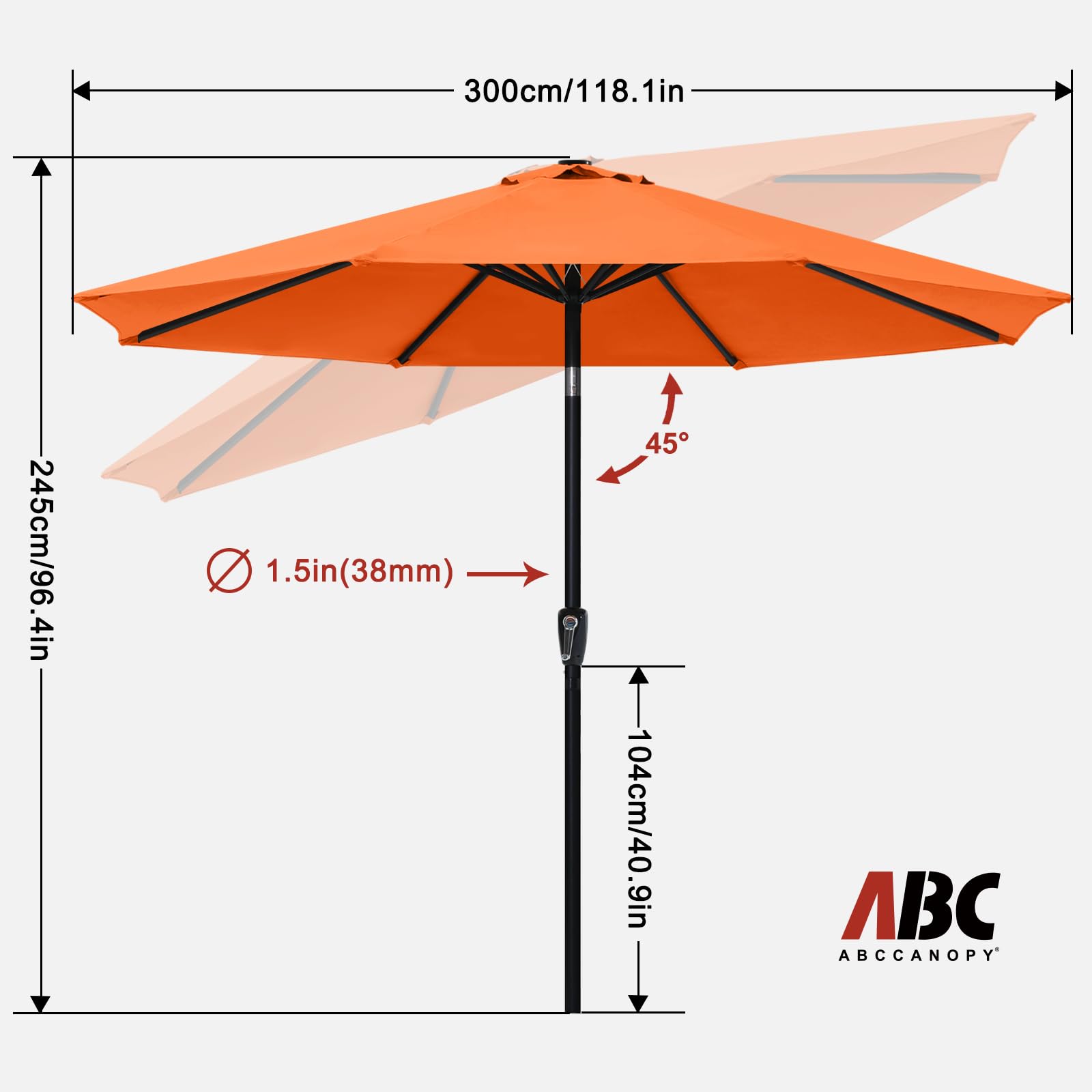 10FT Waterproof Patio Umbrella with Tilt & Crank - UV Protection for Pool, Garden & Deck (Orange)