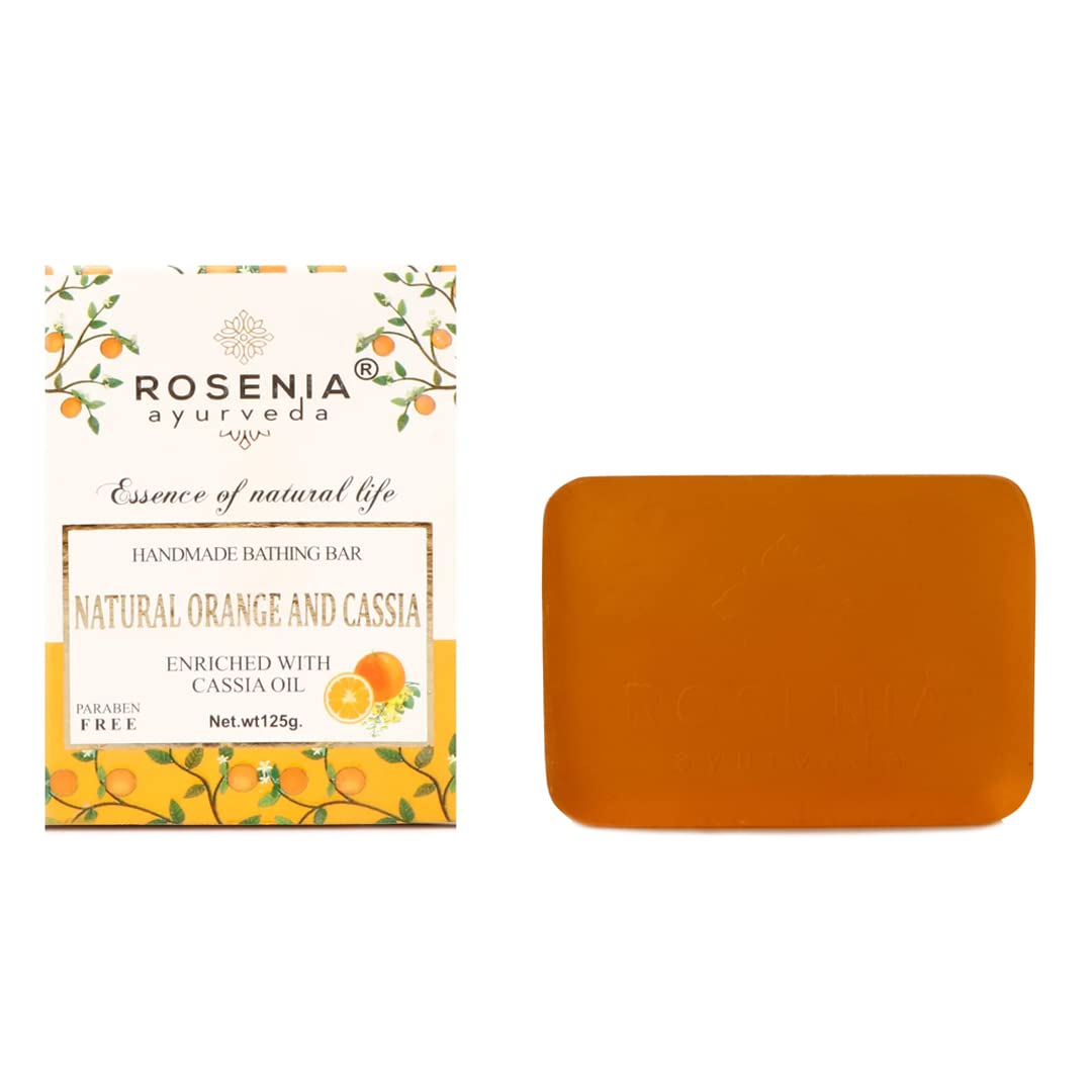 Rosenia Ayurveda Natural Orange & Cassia Handmade Soap Bar | Organic Bath Soap for Dry & Sensitive Skin | Perfect for Relaxing Bath & Aromatherapy