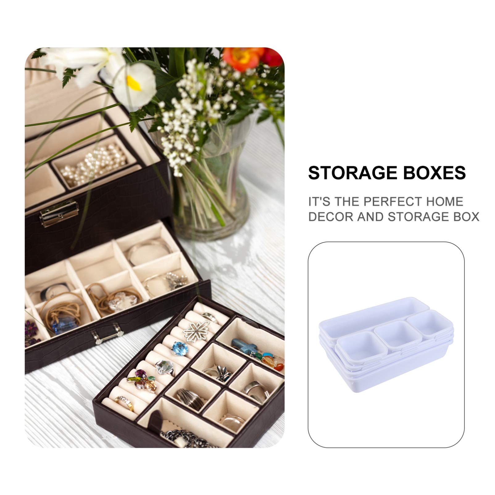DOITOOL 8-Piece Drawer Storage Box Set - Plastic Desktop Organizer with Lid, Home Office Organization for Stationery, Makeup, Jewelry & Small Items - Perfect for Bedroom, Bathroom & Workspace