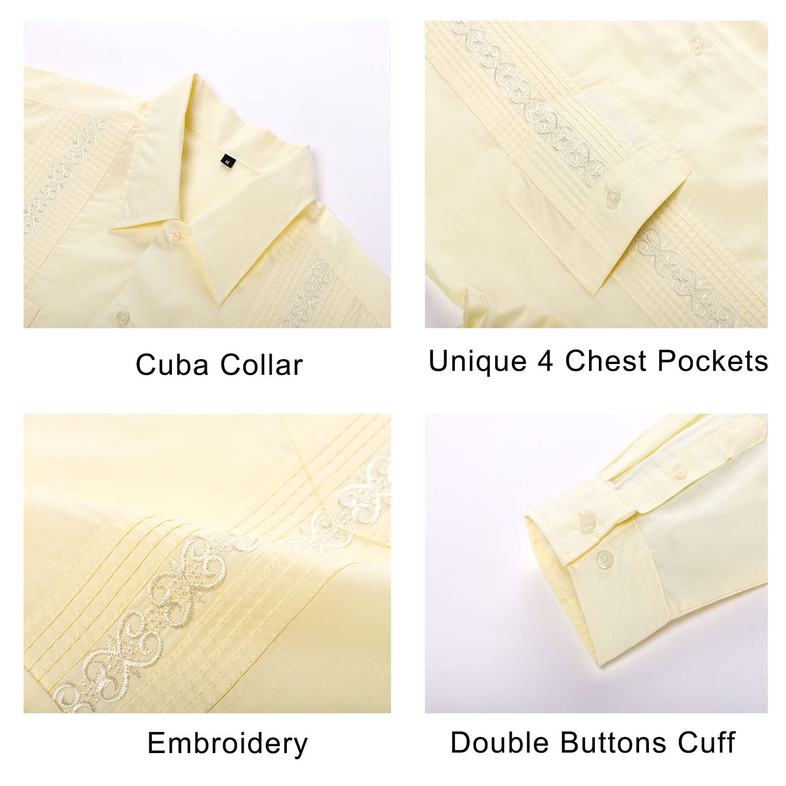 MAXJON Men's Long Sleeve Guayabera Shirts - Cuban Style Casual Button Down Shirts for Men | Perfect for Summer Vacations, Beach Weddings & Tropical Parties
