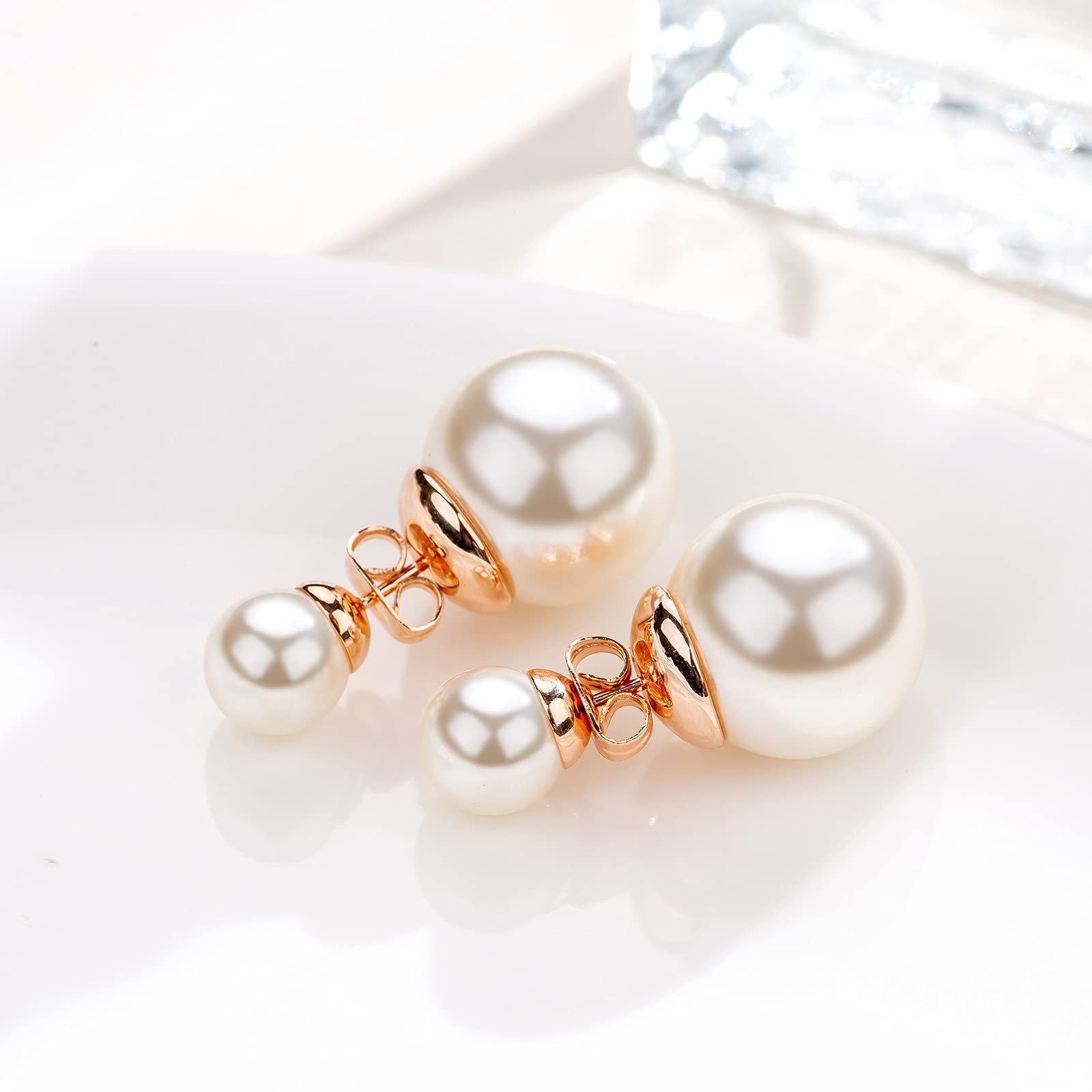 Elegant Double-Sided Pearl Earrings for Women - 925 Sterling Silver Stud Earrings with Front & Back Pearls - Perfect for Wedding, Party, Anniversary & Special Occasion Gifts