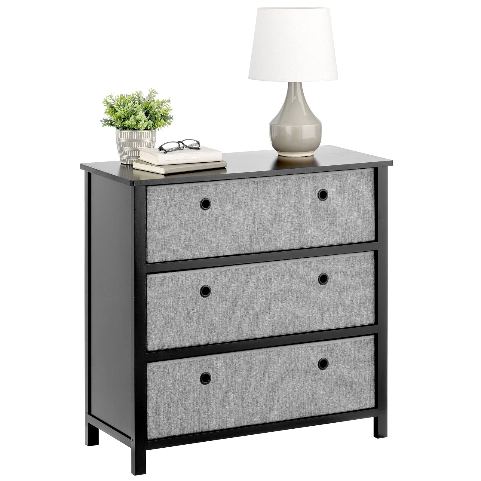 Modern Dresser Drawer Storage Organizer - 3 Fabric Bins for Bedroom & Office - Black/Charcoal