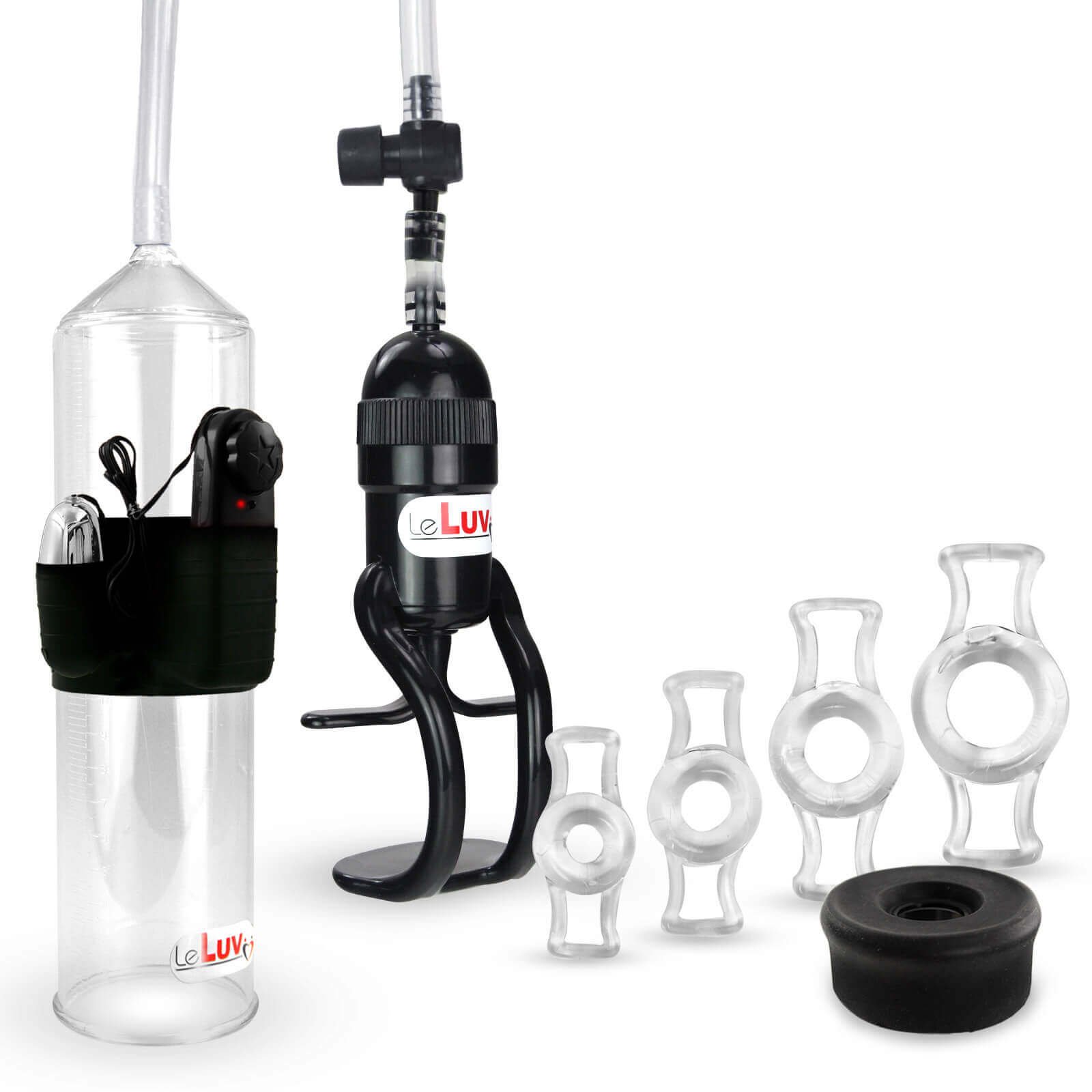 Premium LeLuv Vacuum Pump Vibrating Male Enhancement Kit - Black Sleeve & 4 Constriction Rings for Improved Performance & Intimacy | Perfect for Couples Play & Personal Wellness
