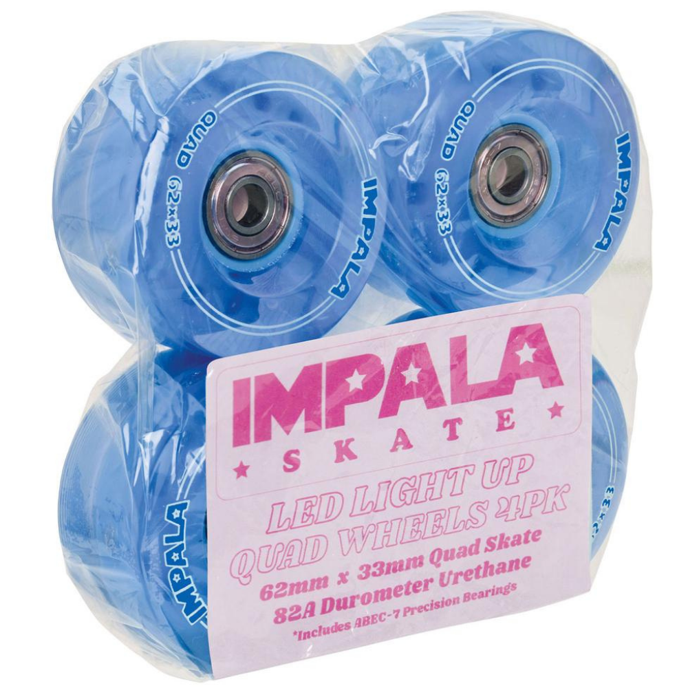 Impala 62mm Light Up Quad Roller Skating Wheels - 4 Pack for Night Skating, Rink & Outdoor Use