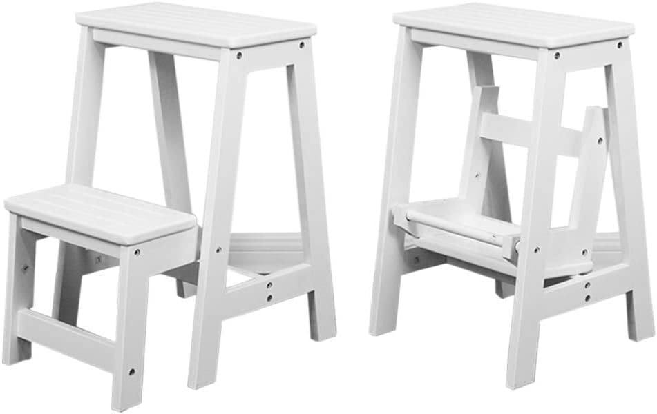 **Non-Slip Portable Wooden 2-Step Stool Ladder - Multi-Functional for Home, Bedroom, Living Room & Library - Compact Storage, Shoe Bench & Shelf (38.5x48x55cm) - Perfect for Reaching High Shelves, Organizing & Extra Seating**