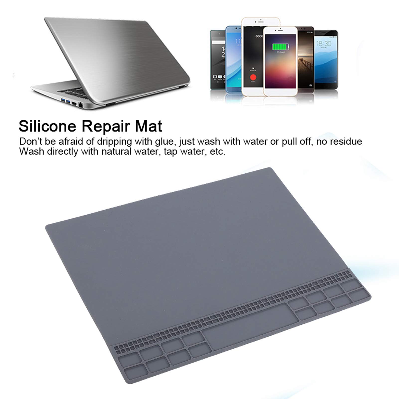 Premium Silicone Repair Mat - Heat Resistant Soldering Station Mat with Screw Storage for Electronics Repair & Maintenance (Grey) - Ideal for Workbench, DIY Projects & Phone Repair Workspace