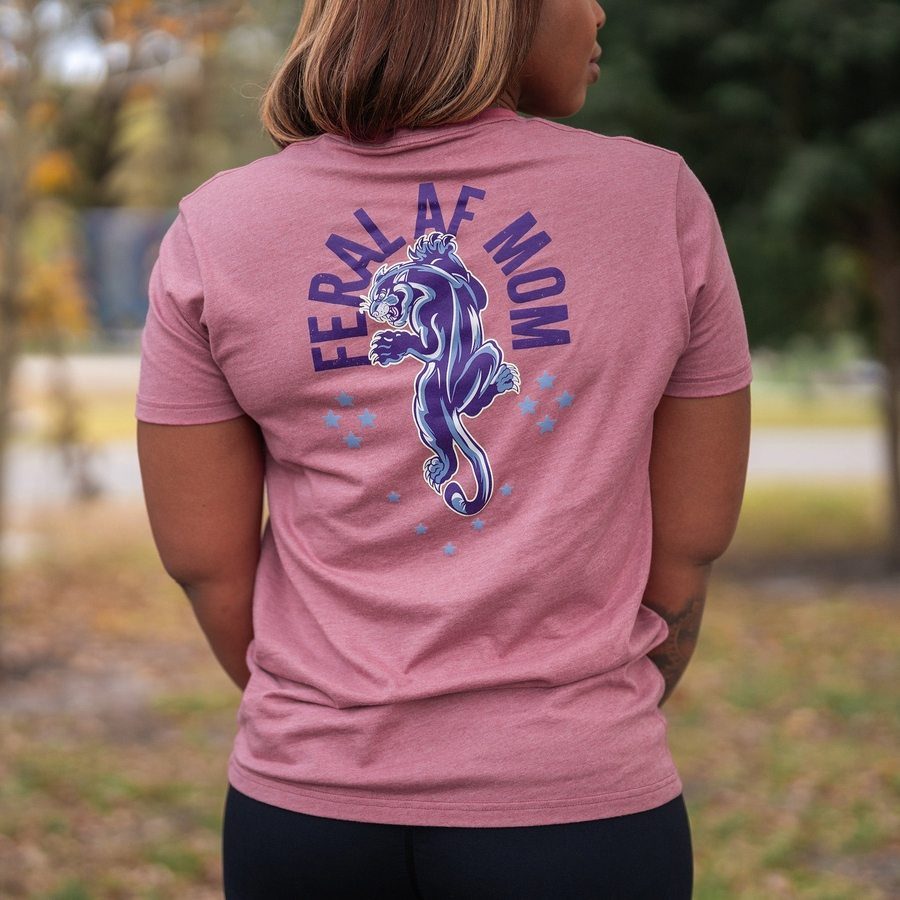 Women's Feral AF Mom Boyfriend Fit T-Shirt - Heather Mauve | Soft Relaxed Fit Tee for Casual Wear, Lounge & Everyday Outfits