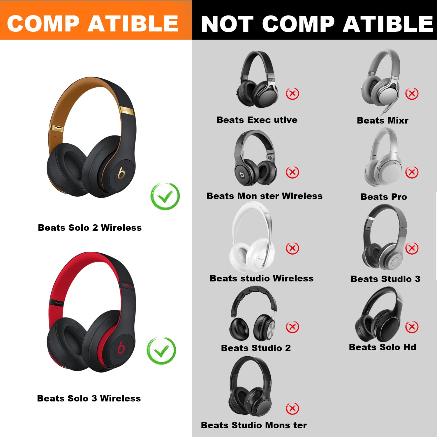 Replacement Earpads for Beats Solo 2 & Solo 3 Wireless Headphones - Soft Protein PU Leather & Memory Foam Cushions (1 Pair, White) | Comfort Upgrade for Music, Gaming & Travel