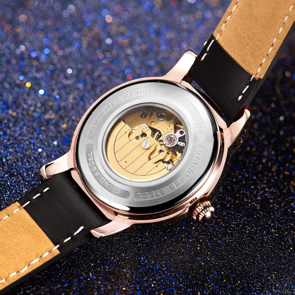 Elegant Mother of Pearl Dial Women's Mechanical Watch with Genuine Leather Band - Perfect for Business, Party & Everyday Wear