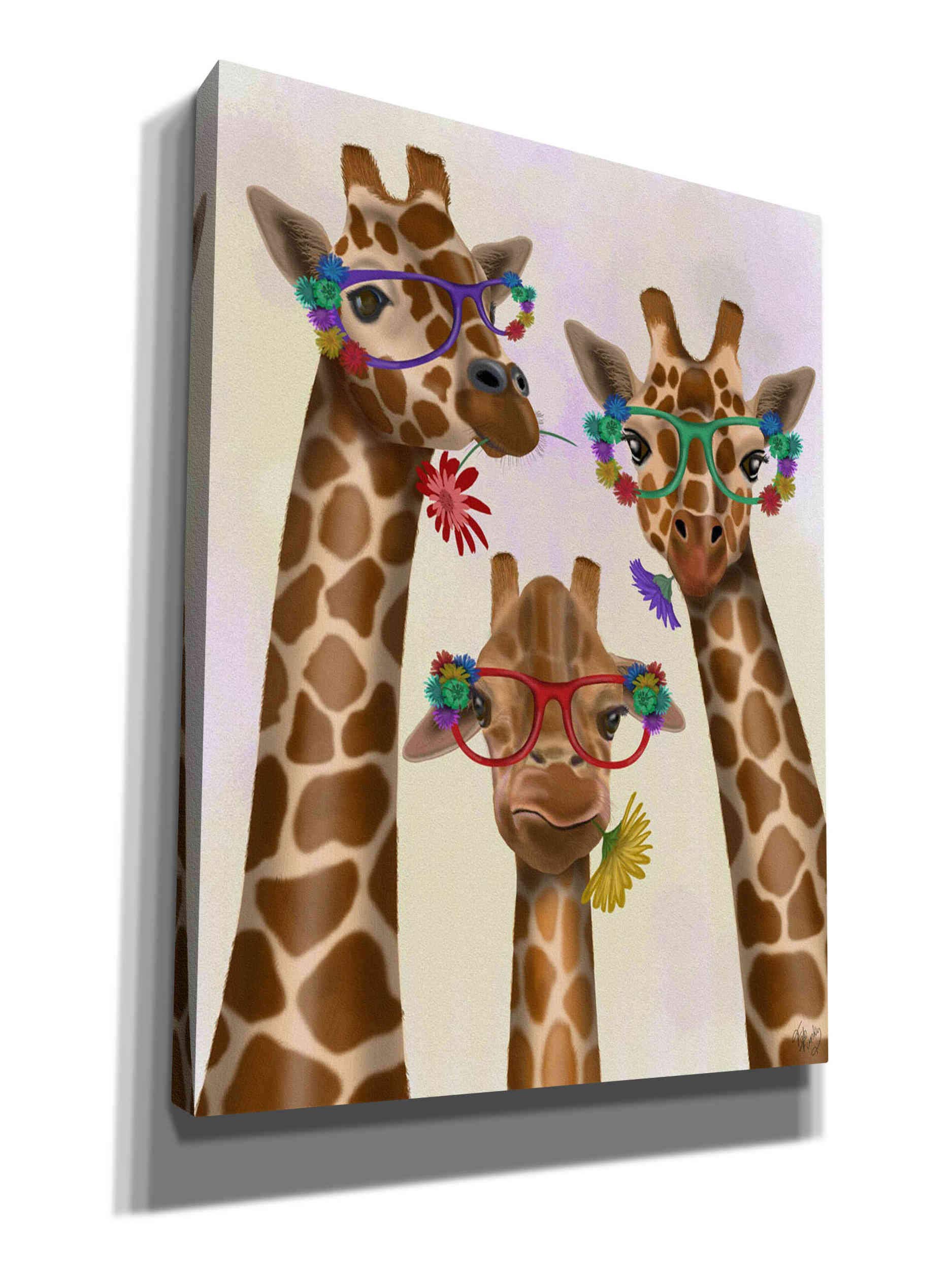 Giraffe and Flower Canvas Wall Art Set of 3 - 26x34 Inch Modern Home Decor for Living Room, Bedroom & Office - Vibrant Animal Print Paintings by Fab Funky