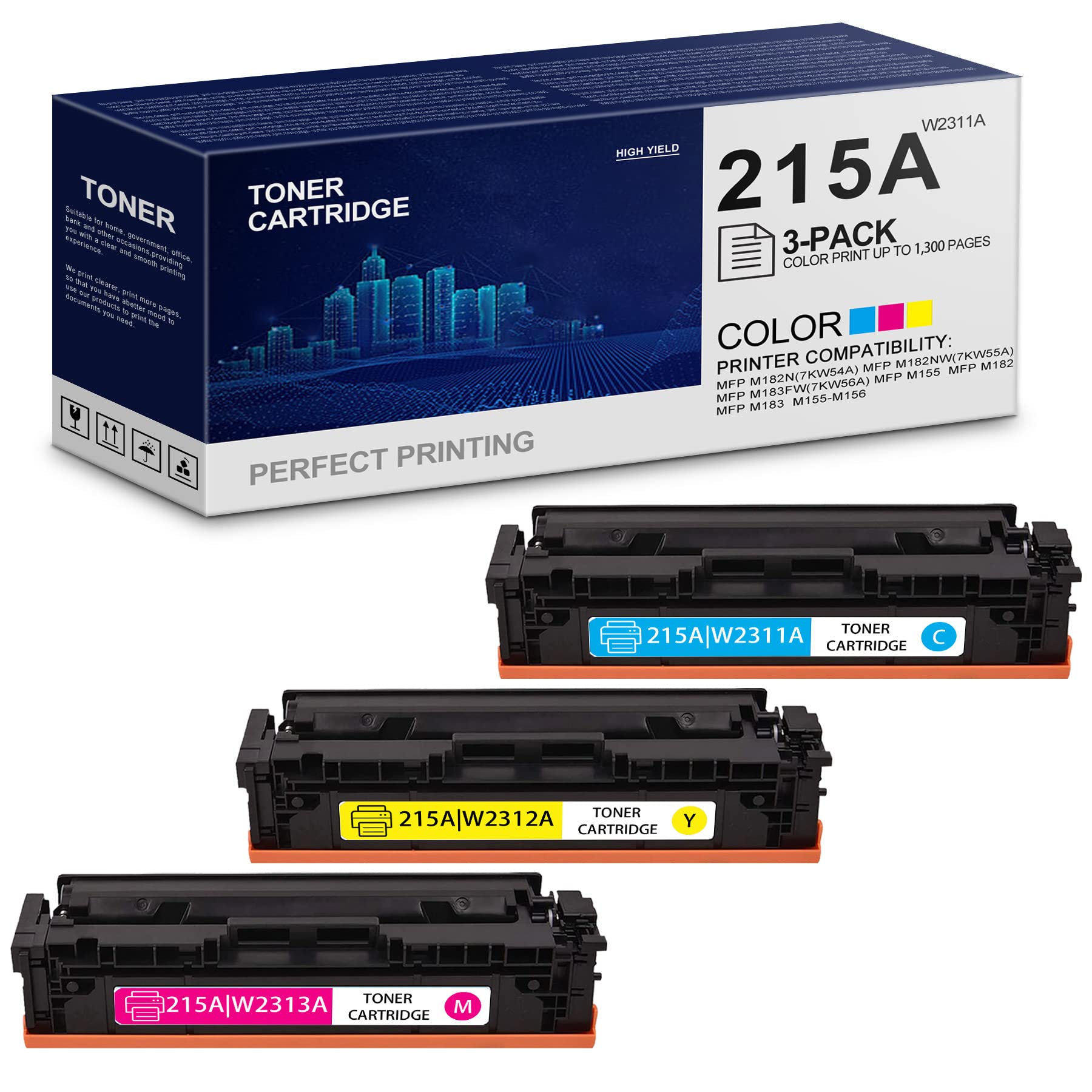 Uotyeink Compatible 215A Toner Cartridge (3 Pack - 1C+1M+1Y) Replacement for HP MFP M182n M182nw M183fw M155 M182 M183 M155-M156 Printers | High-Quality Chip Included | Perfect for Office & Home Printing Needs