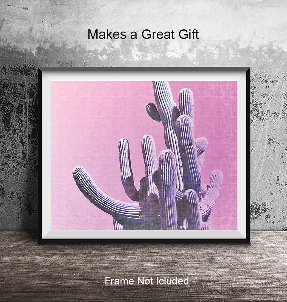 Cactus Wall Art - Modern Pink Saguaro Desert Decor for Bedroom & Living Room - Sonoran Desert Pop Art Home Decor - Unique Wall Hangings for Women's Spaces
