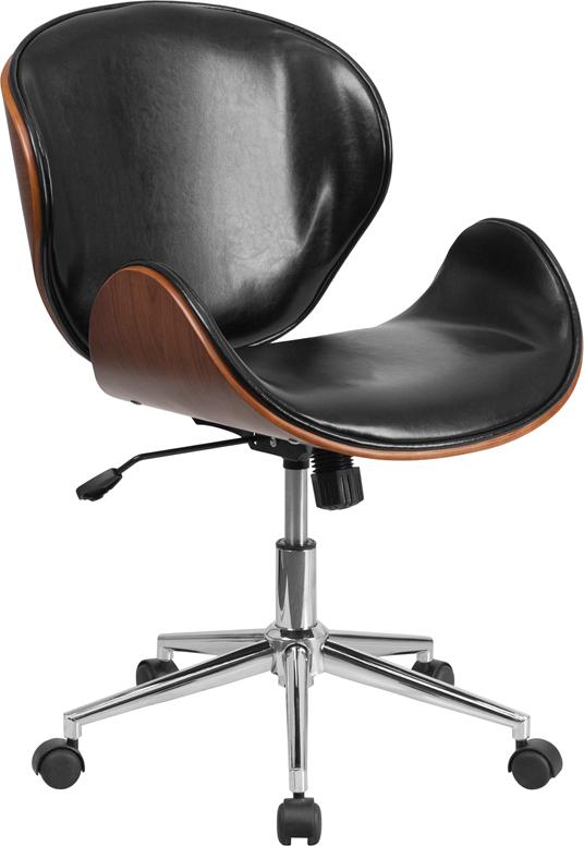 Premium Black LeatherSoft FLASH Tana Mid Back Walnut Wood Conference Office Chair - Ergonomic Executive Desk Chair for Home & Business Workspaces