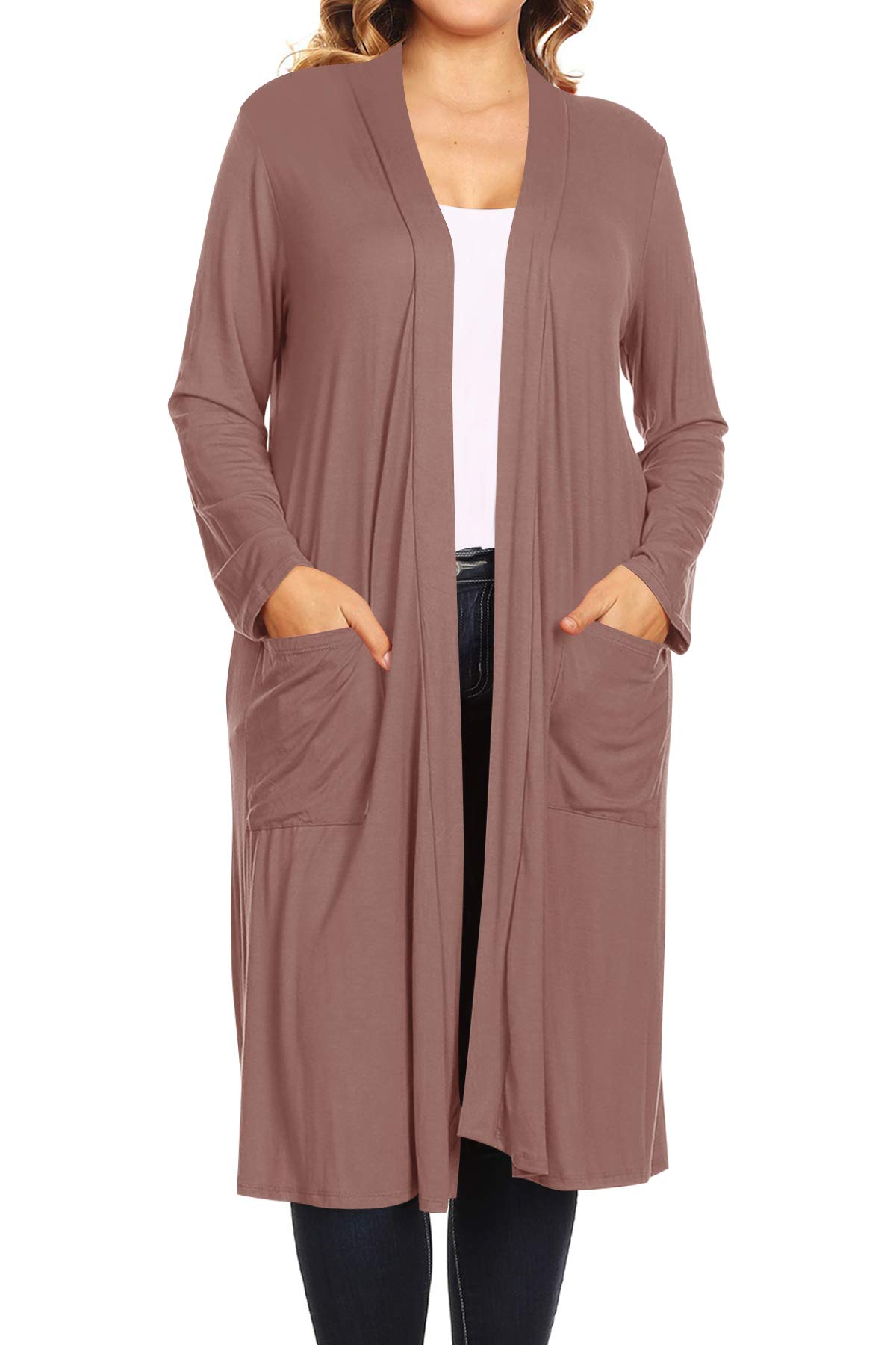 Plus Size Long Sleeve Open Front Midi Cardigan for Women - Cozy Loose Knit Cover Up for Office, Lounge & Fall Layering