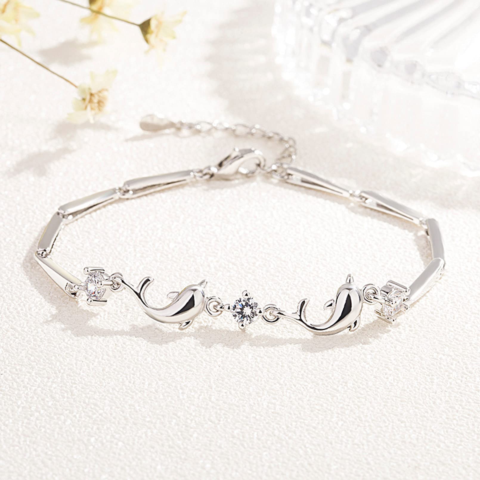 925 Sterling Silver Rose Gold Dolphin Bracelet for Women - Cubic Zirconia Elegant Jewelry Gift for Christmas, Birthday, Party | Perfect for Everyday Wear, Date Night & Special Occasions