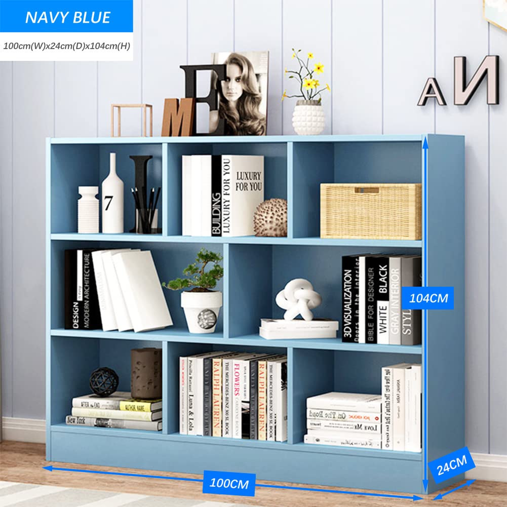 IOTXY 3-Tier Open Shelf Wooden Bookcase - Floor Standing Display Cabinet with 8 Cubes, Short Horizontal Bookshelf Organizer in Bright Blue - Perfect for Living Room, Bedroom, Office & Dorm Storage