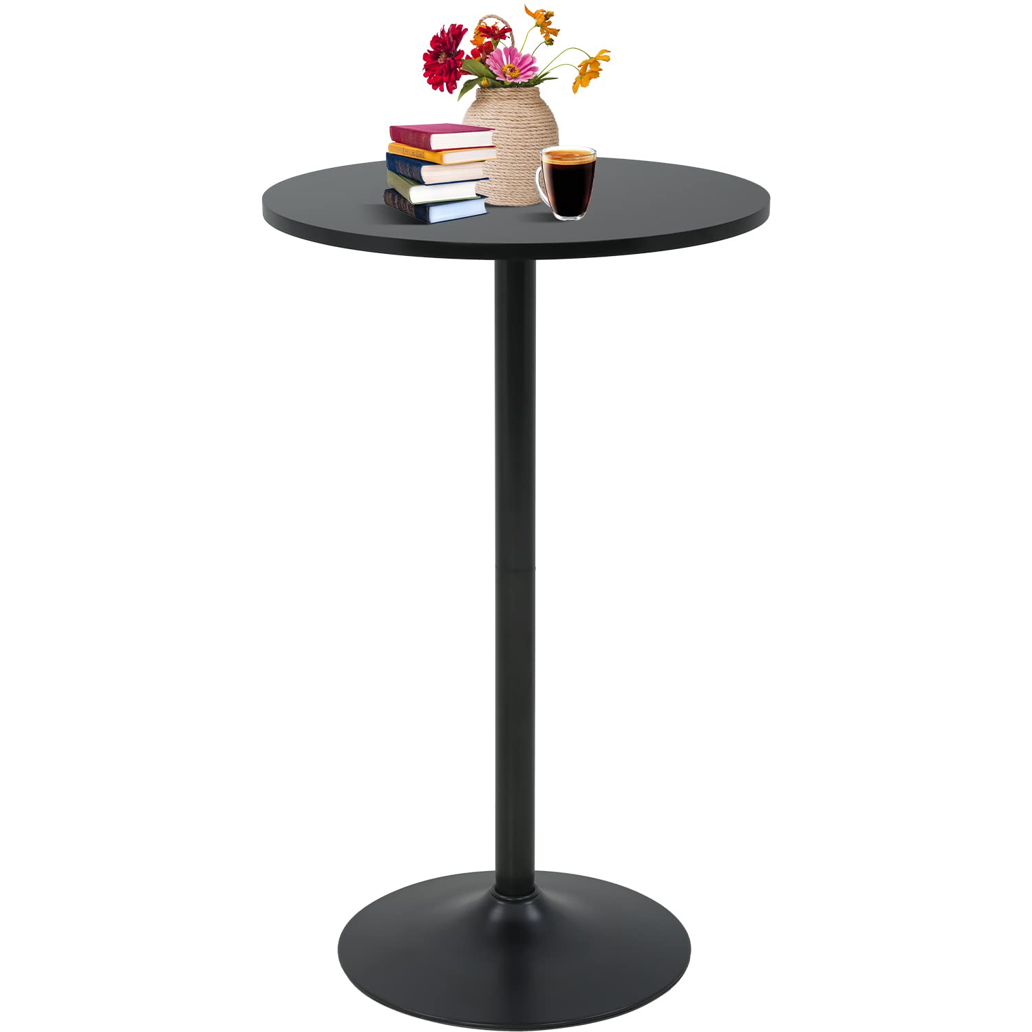 Modern Hydraulic Round Pub Table - Adjustable Height Kitchen Dining Table for Home, Bar Top Tall Table, Perfect for Small Spaces and Entertaining