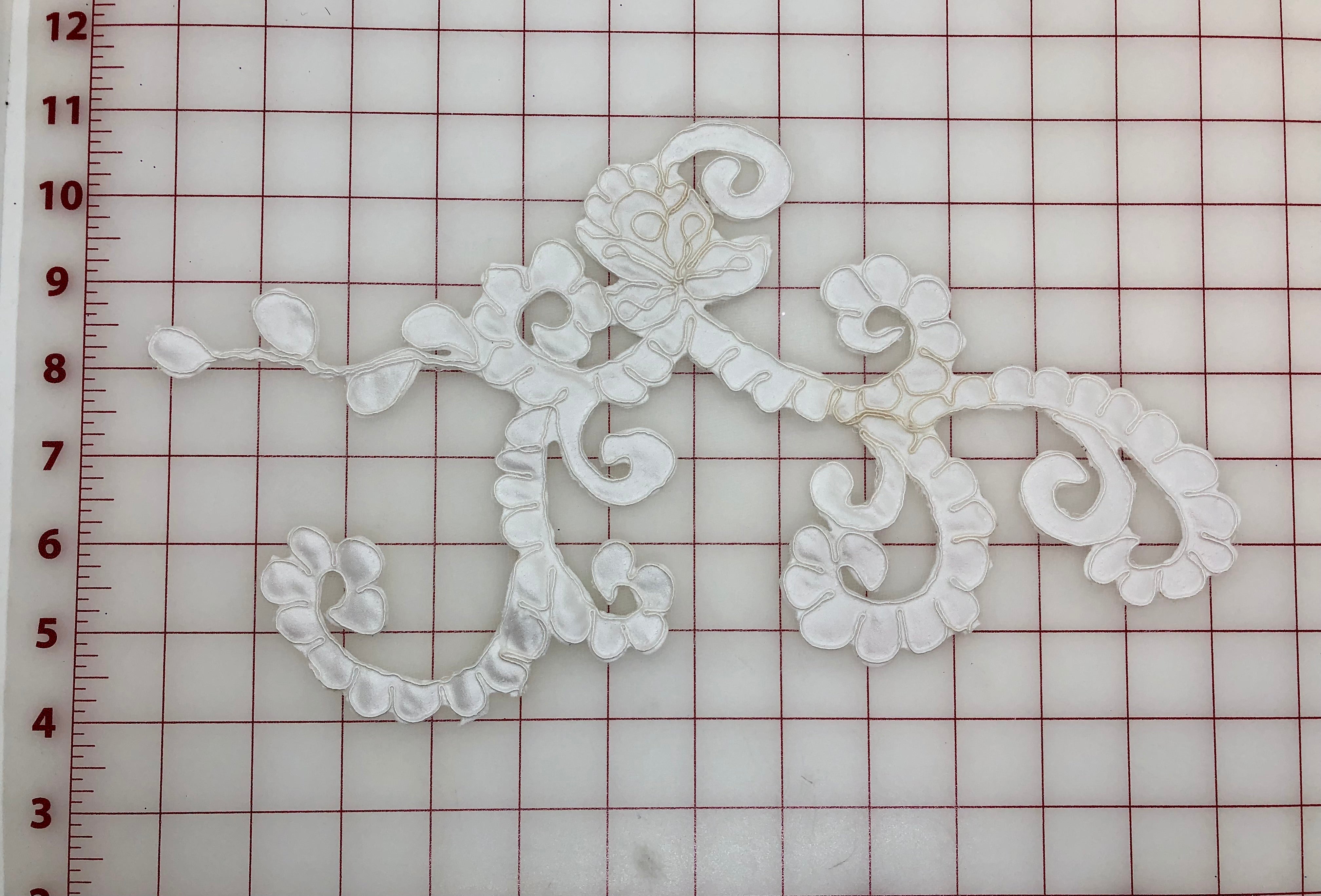 Beautiful Flower and Scroll Design White Applique - Dyeable Corded Trim for Sewing & Crafts | Perfect for Home Decor, Wedding Dresses, and DIY Projects