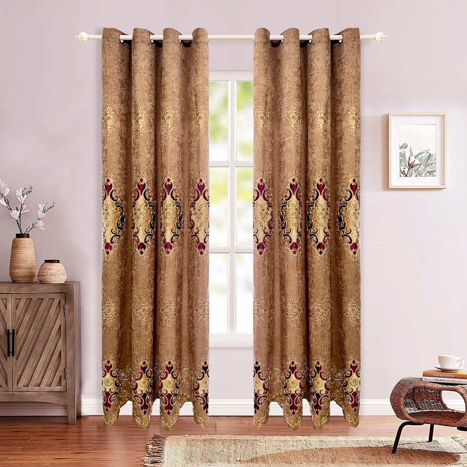Luxury Thermal Insulated Chenille Curtain Drapes 102 Inch Long - European Style Bedroom & Living Room Window Treatments (2 Panels, 79