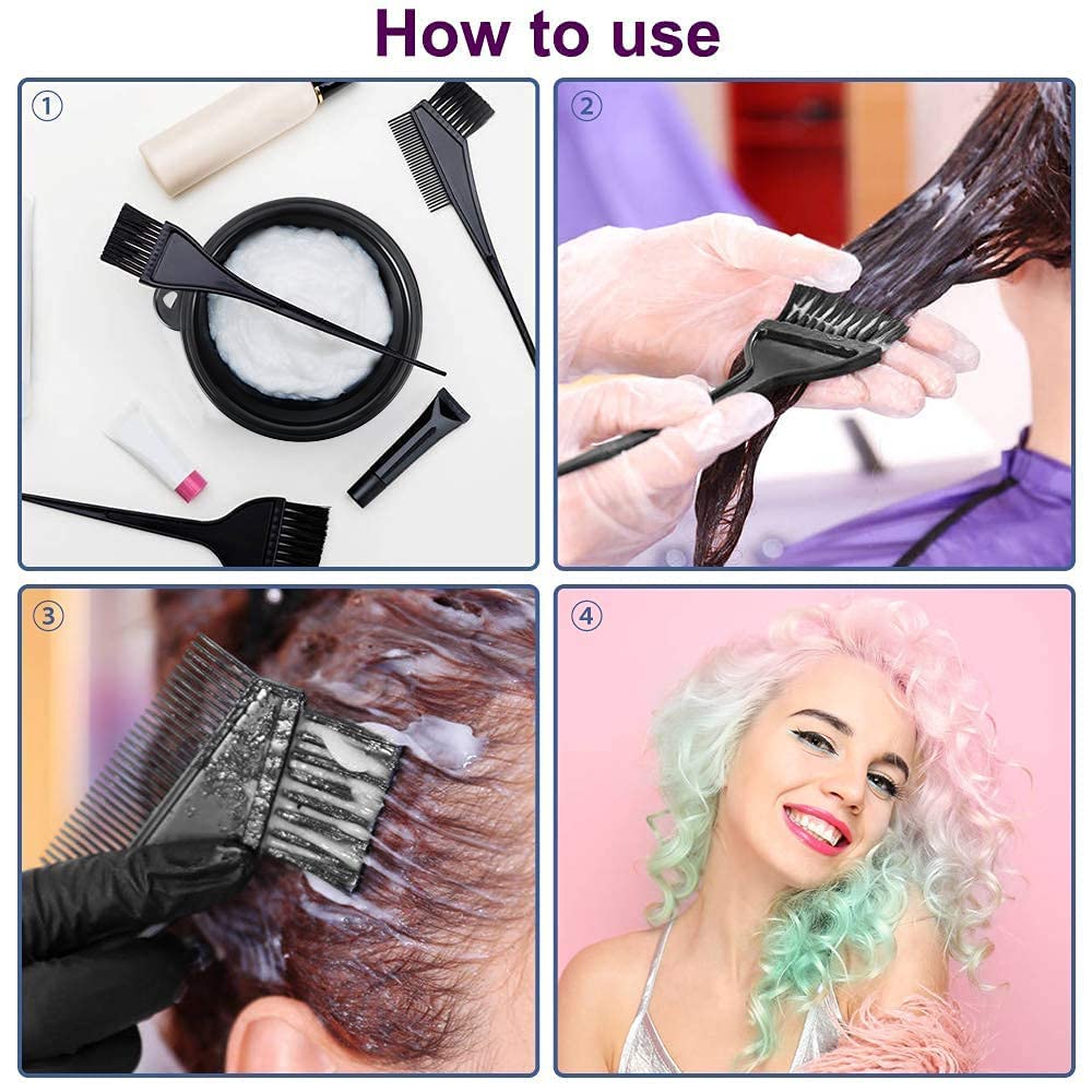 E-DUNIA Hair Dye Kit - 4 Piece Plastic Dye Brush & Mixing Bowl Set with 3 Brushes (Black) for Professional Salon & At-Home Hair Coloring
