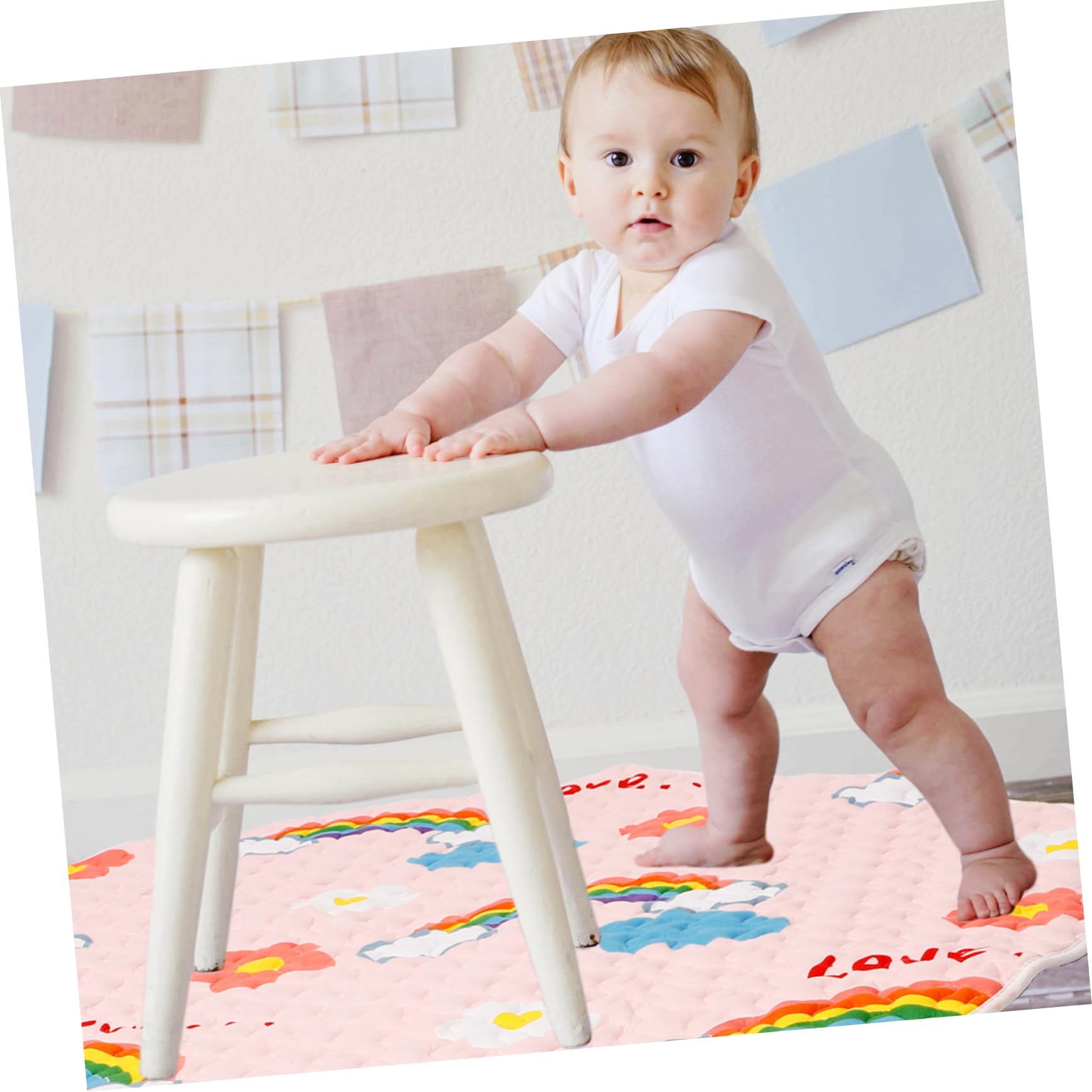 **Soft & Durable Round Baby Play Mat for Toddlers - Non-Slip Crawling Mat for Boys & Girls, High Chair Play Pad, Nursery Floor Mat (Pink) – Perfect for Playtime, Learning & Safe Crawling**