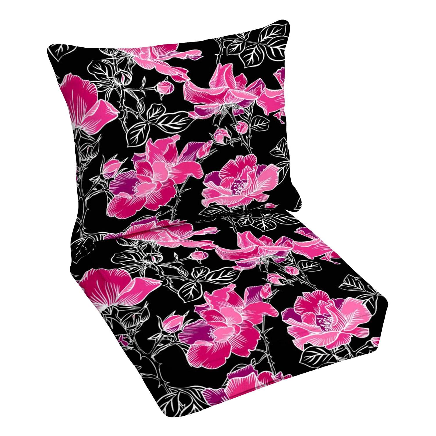 Premium Outdoor Deep Seating Cushion Set - Floral Red Rose Pattern with Leaves, Waterproof Patio Furniture Replacement Cushions for Lounge Chairs, Perfect for Garden, Poolside & Conversation Areas