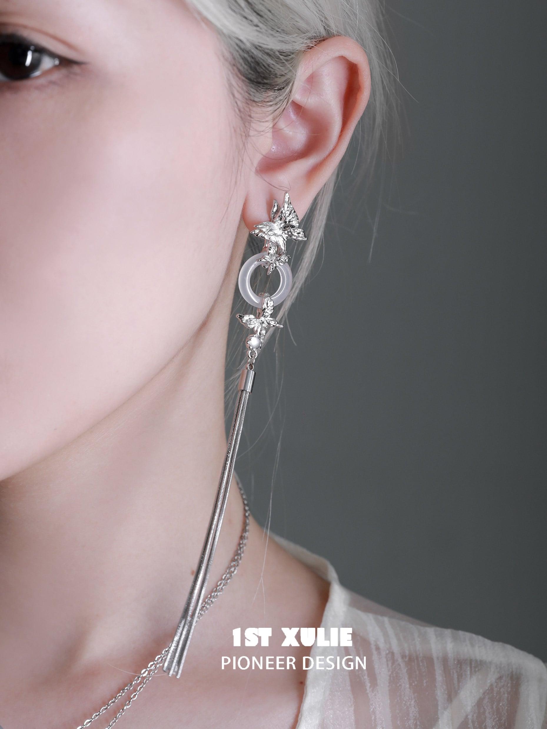 18K Gold Plated White Chalcedony Tassel Earrings for Women - Elegant Dangle Earrings for Party, Wedding & Evening Wear - Whiterfly™ Jewelry Collection