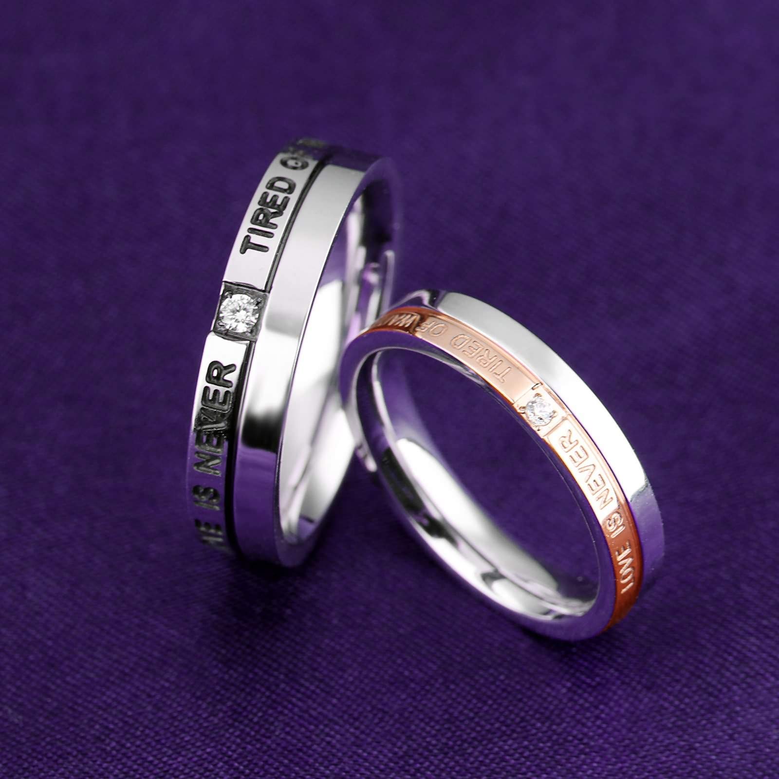Stainless Steel Couple Rings for Wedding - Micro-Inlaid Zircon Black Rose Gold Matching Bands for Him & Her | Romantic Anniversary Gift for Couples, Engagements, and Valentine's Day