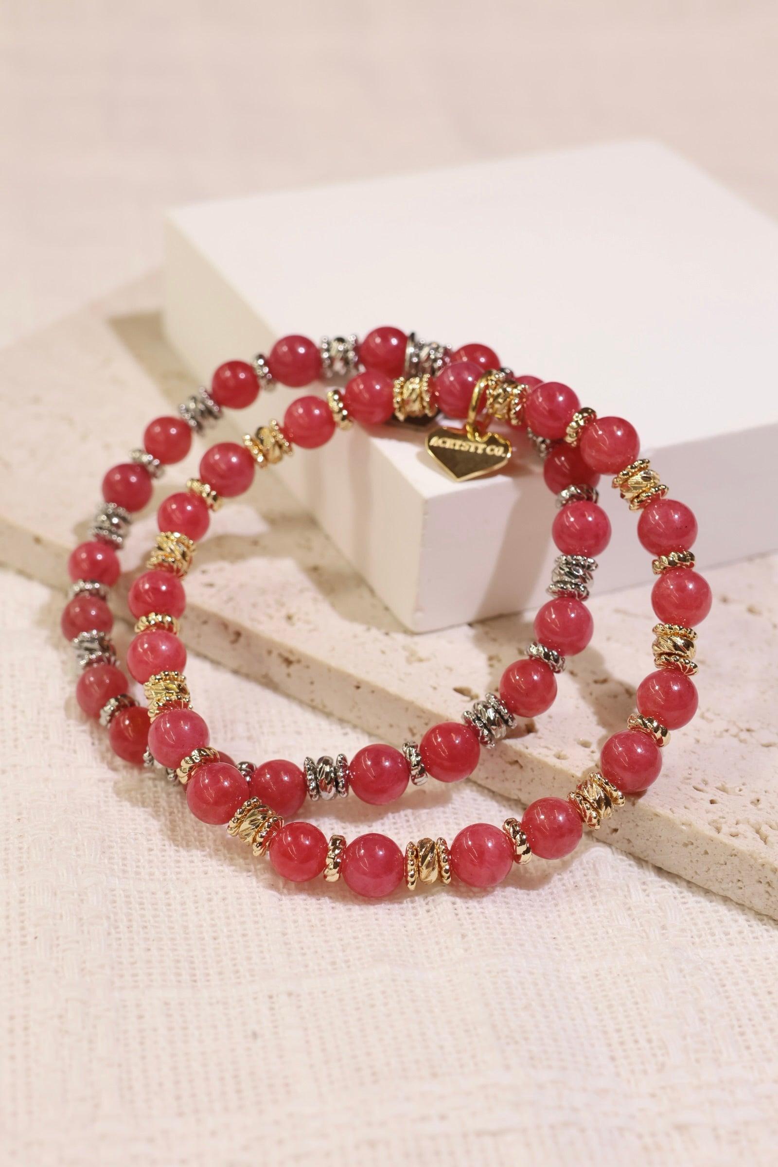 ACD Rhodonite Bracelet for Women - Genuine Stone Beaded Healing Jewelry for Stress Relief & Emotional Balance | Perfect for Meditation, Yoga & Spiritual Gifts
