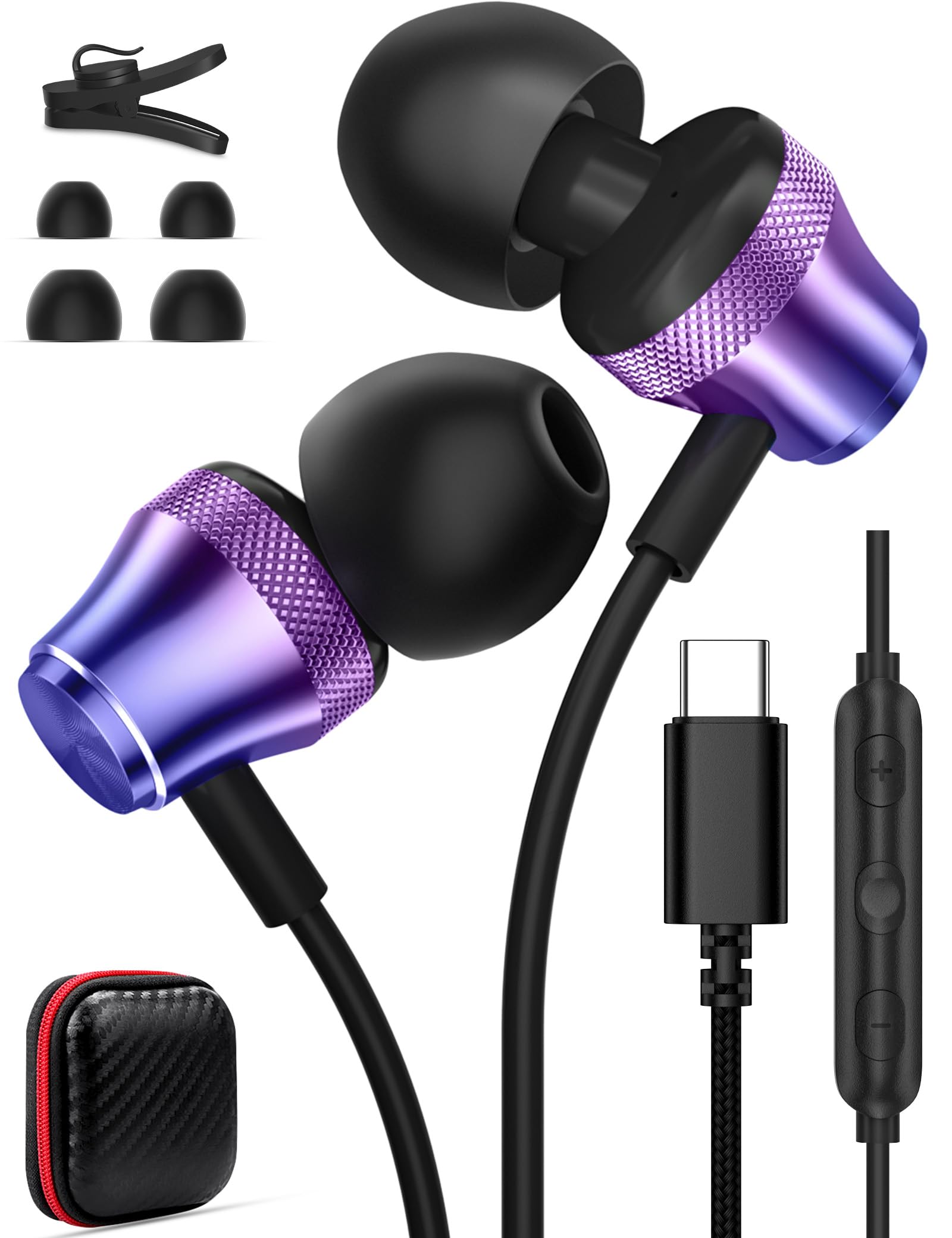 USB C Wired Headphones with Noise Cancellation, HiFi Stereo Sound - Compatible with iPad 11th/10th Gen, Samsung Galaxy A26/A36/A56/S25 Ultra/S24 FE, Pixel 9, iPhone 16E/16/15 Pro - Perfect for Gaming, Travel & Work Calls