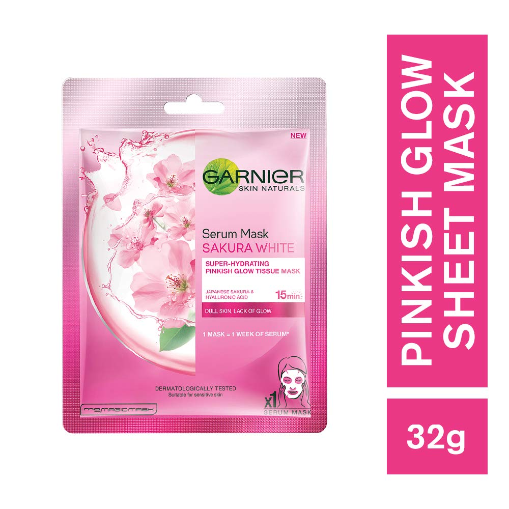Garnier Skin Naturals Hydra Bomb & Sakura White Face Serum Sheet Masks Set - 32g Blue & Pink Hydrating Brightening Facial Masks for Glowing Skin - Perfect for Spa Night, Self-Care Routine & Travel Skincare