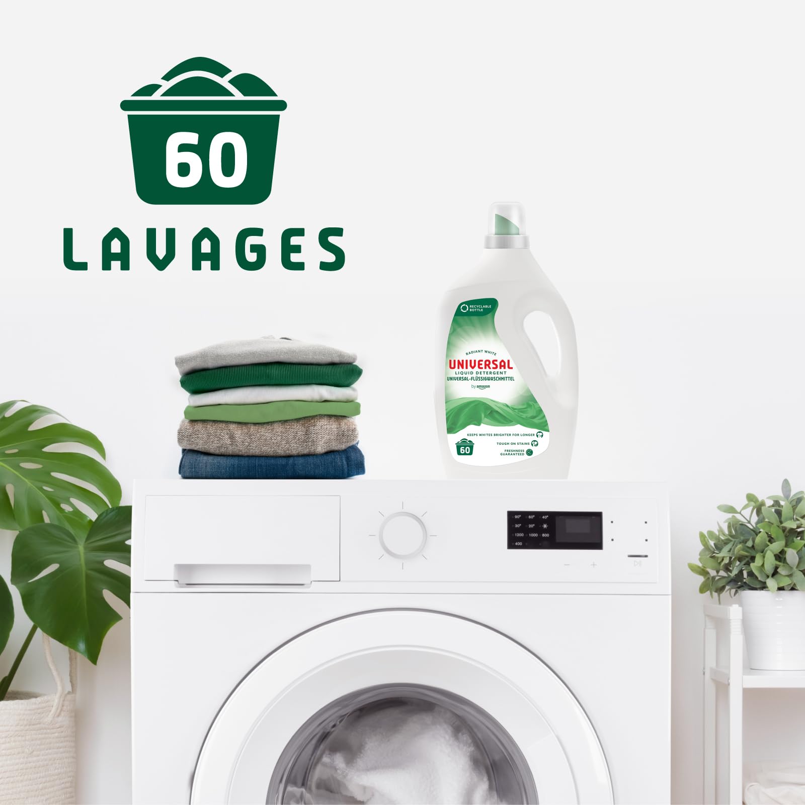 Amazon Universal Liquid Laundry Detergent - 60 Loads | All Fabric Types | Perfect for Everyday Laundry & Stain Removal